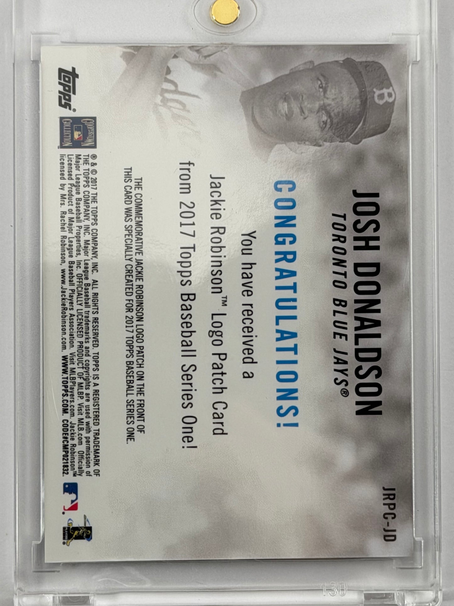 2017 Topps Jackie Robinson Day Commemorative Logo Patches - Josh Donaldson #JRPC-JD