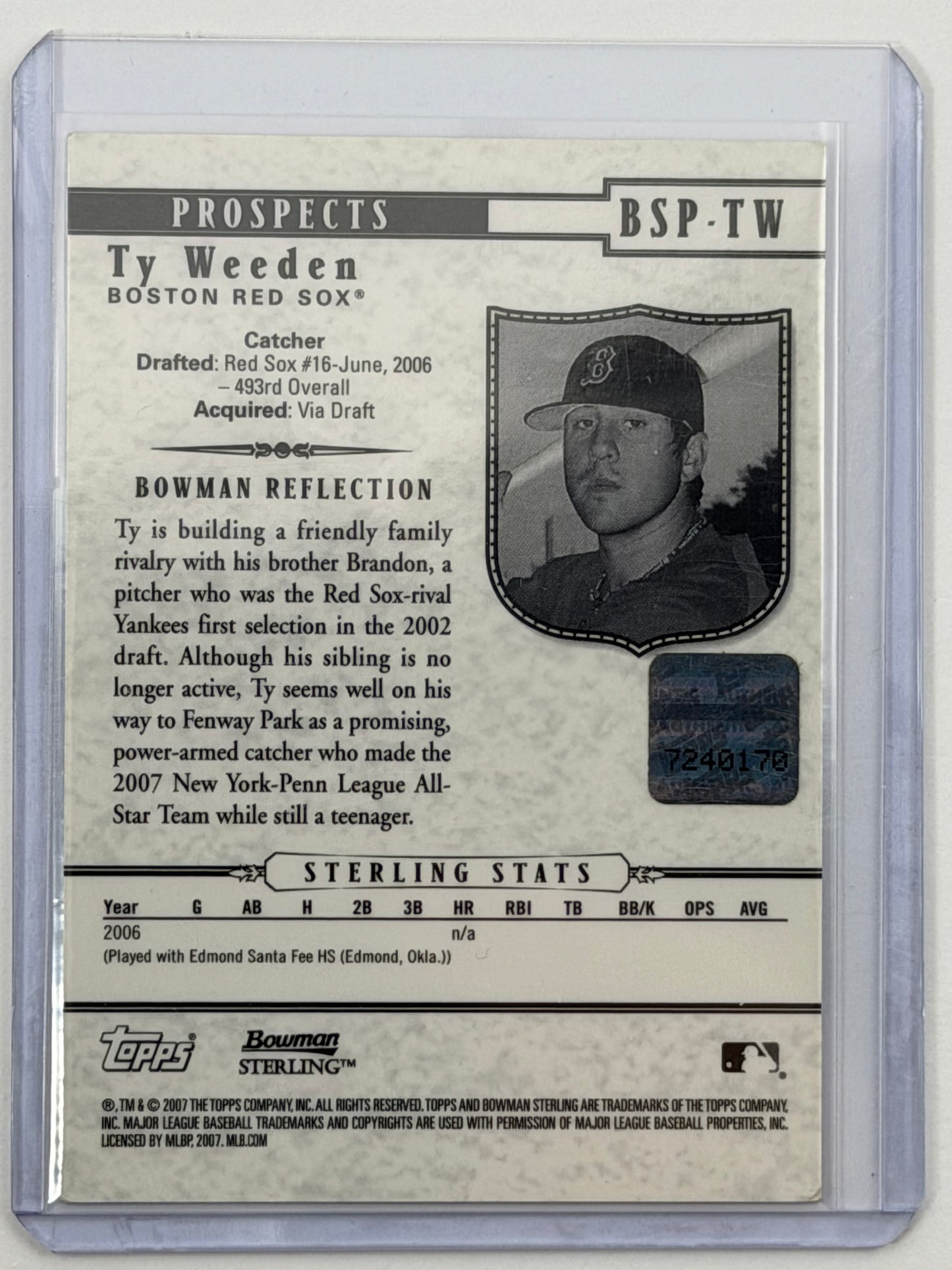 2007 Bowman Sterling Prospects - Ty Weeden Autograph #BSP-TW