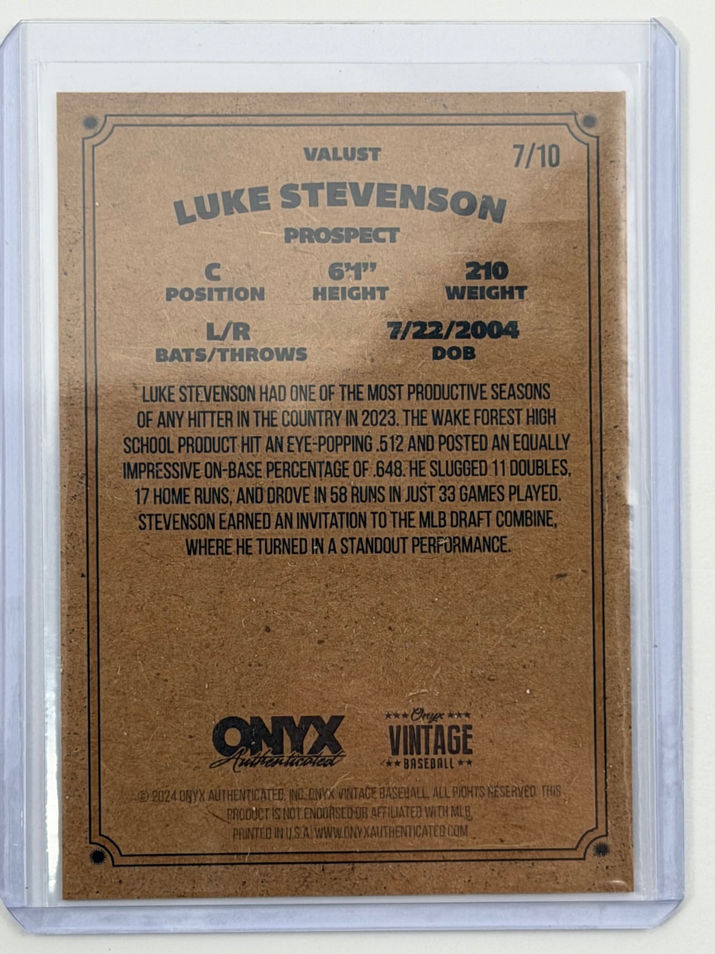 2024 Onyx Vintage - Luke Stevenson Autograph Purple /10