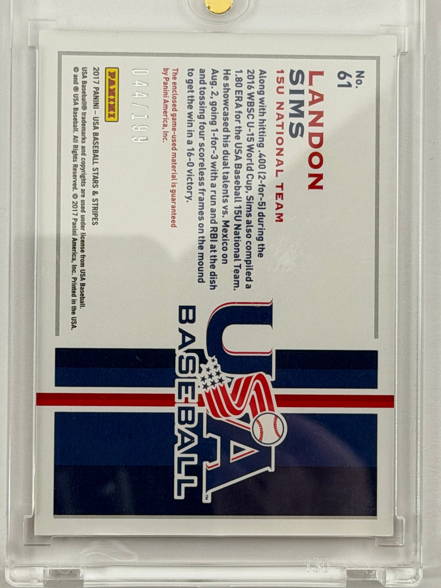 2017 Panini Stars and Stripes Tools of the Trade - Landon Sims Relic /199 #61
