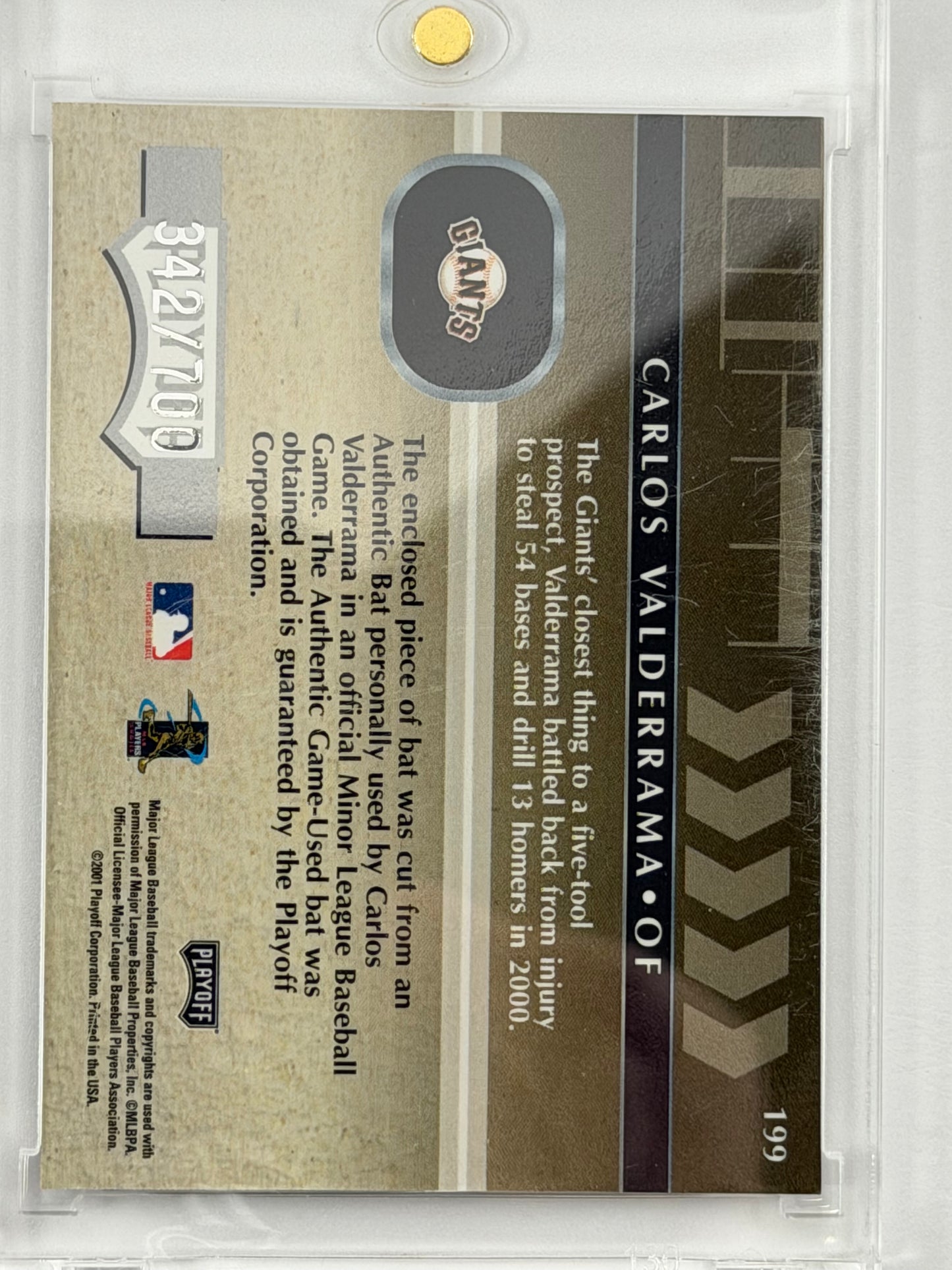 2001 Playoff Absolute Memorabilia - Carlos Valderrama Relic /700 #199