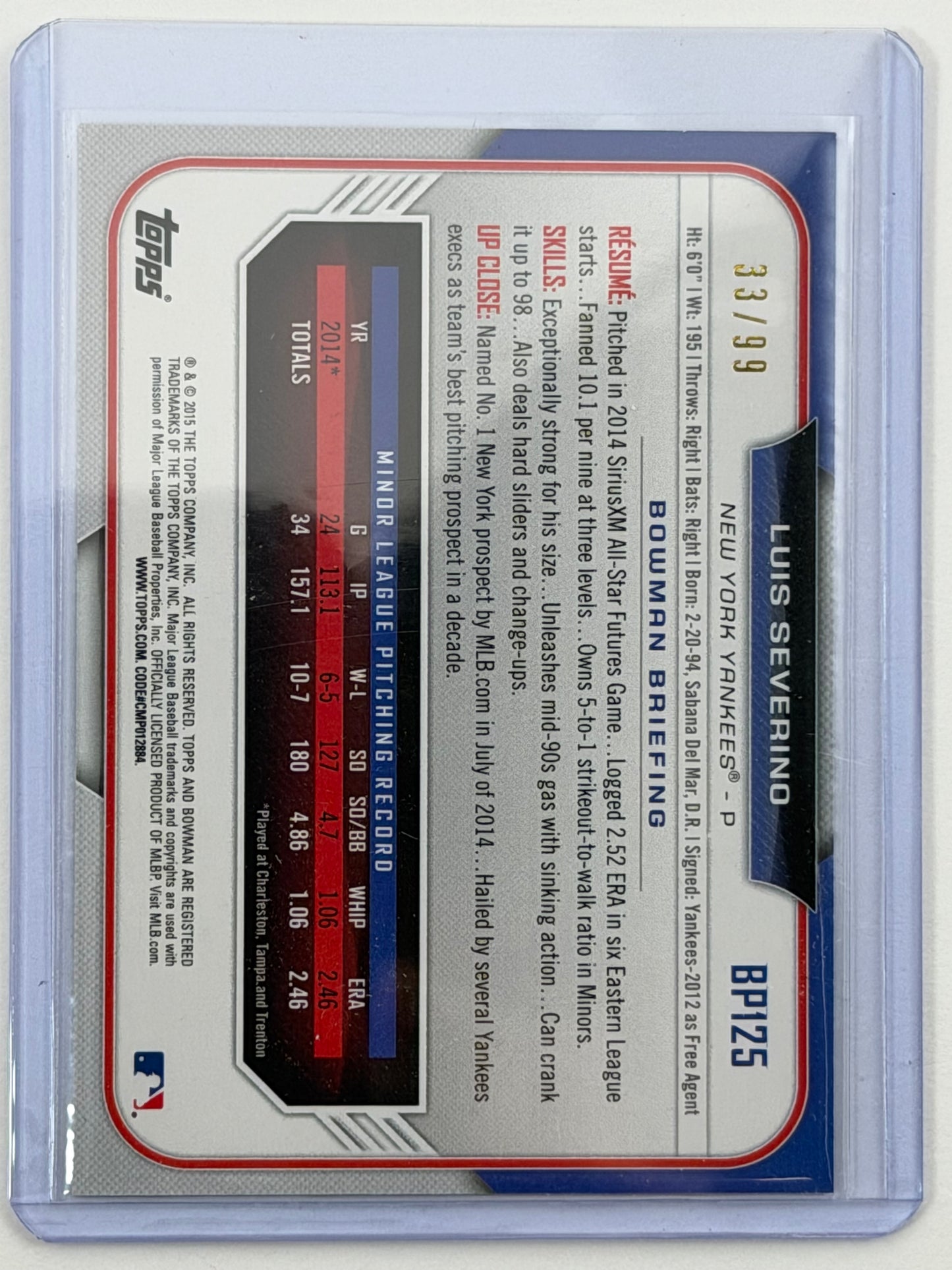 2015 Bowman Prospects - Luis Severino Green /99 #BP125