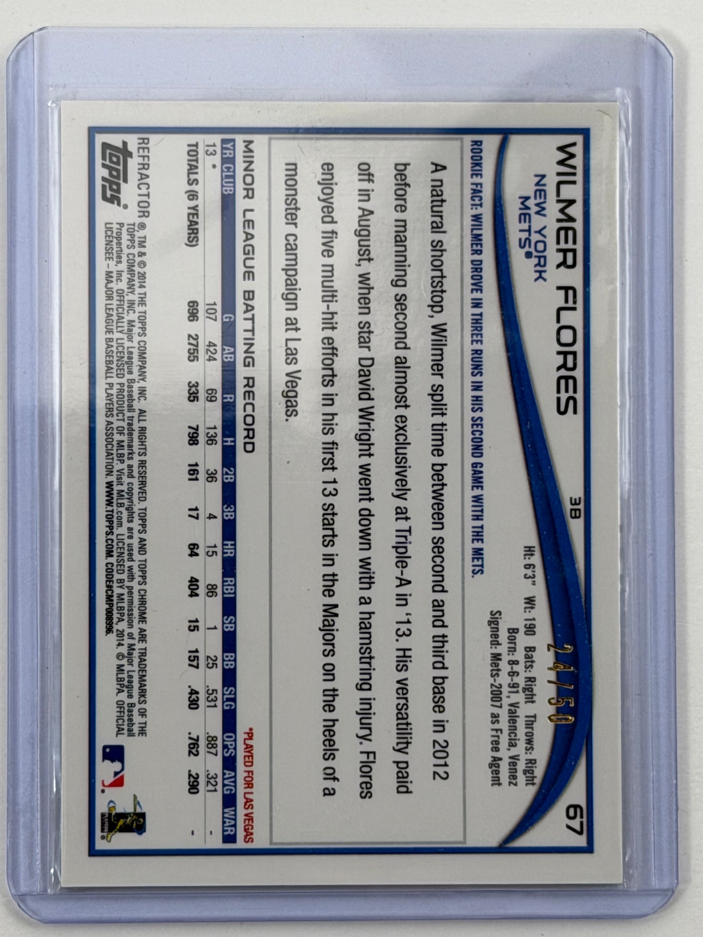 2014 Topps Chrome - Wilmer Flores Gold Refractor /50 #67