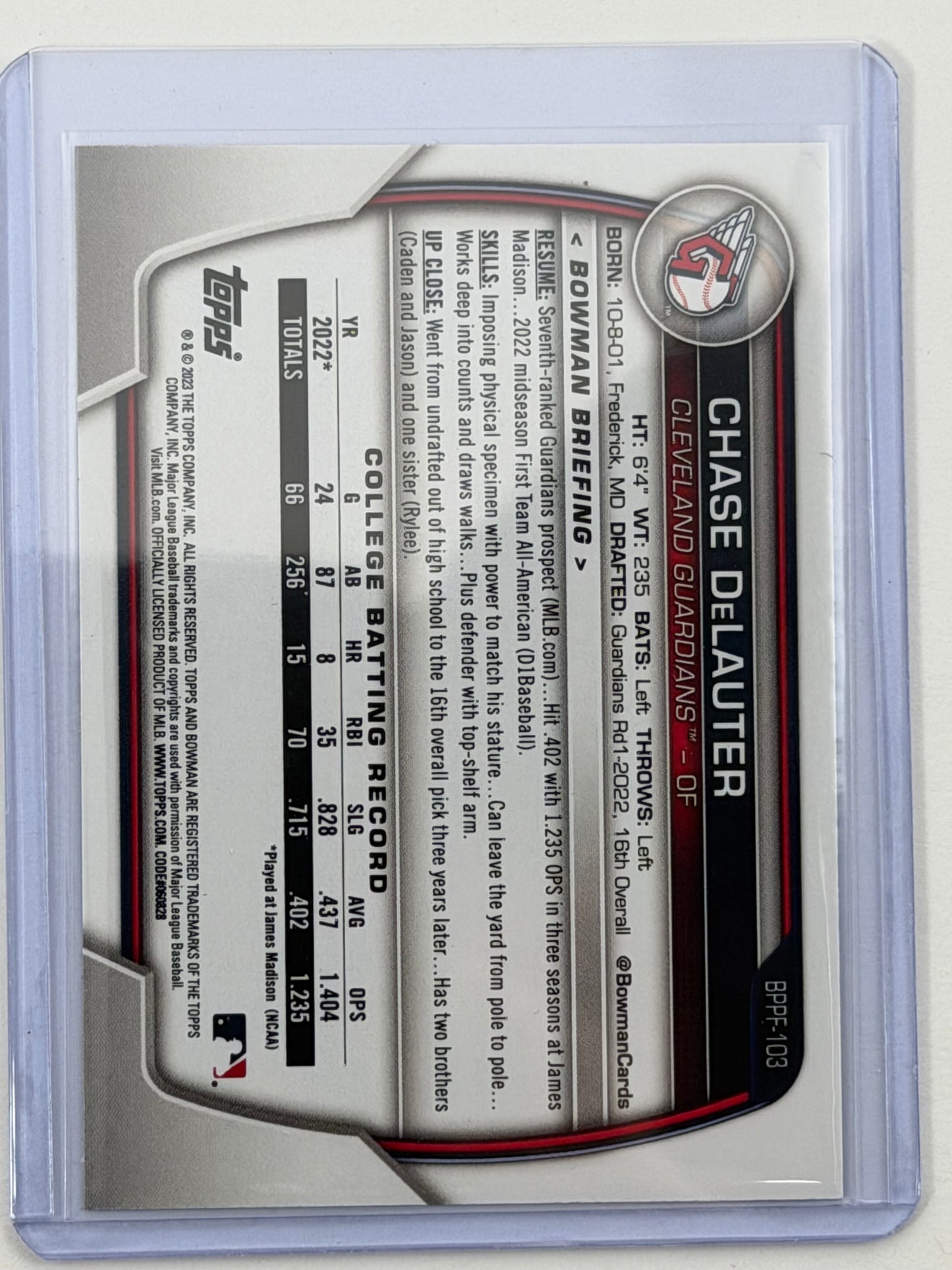 2023 Bowman 1st Edition - Chase DeLauter Blue Foil /150 #BPPF-103