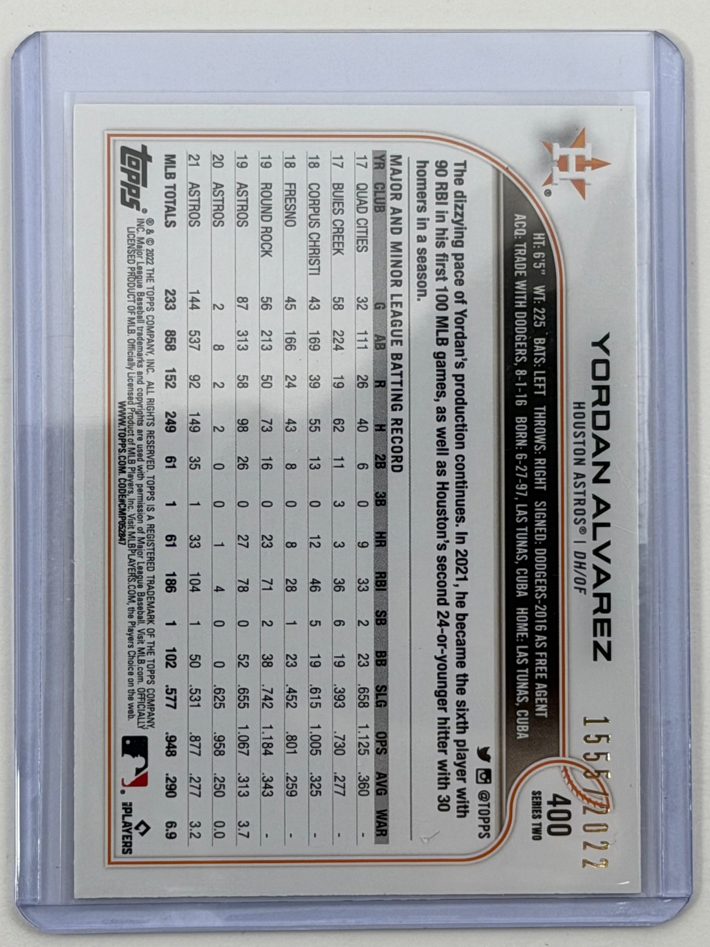 2022 Topps - Yordan Alvarez Gold /2022 #400