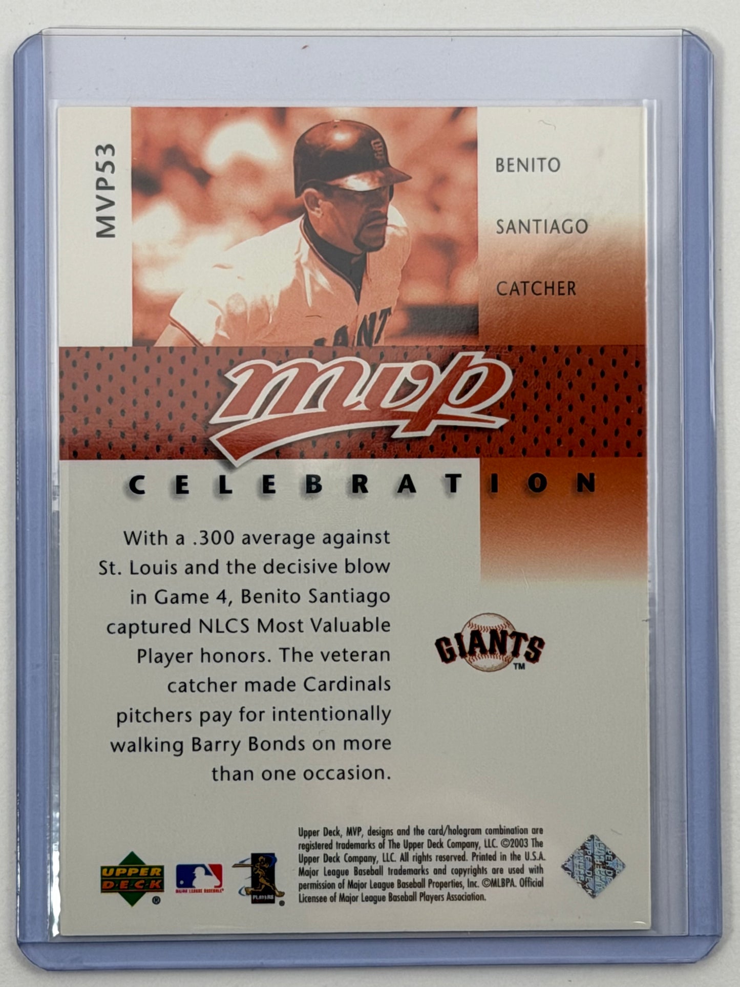 2003 Upper Deck MVP Celebration - Benito Santiago /2002 #MVP53