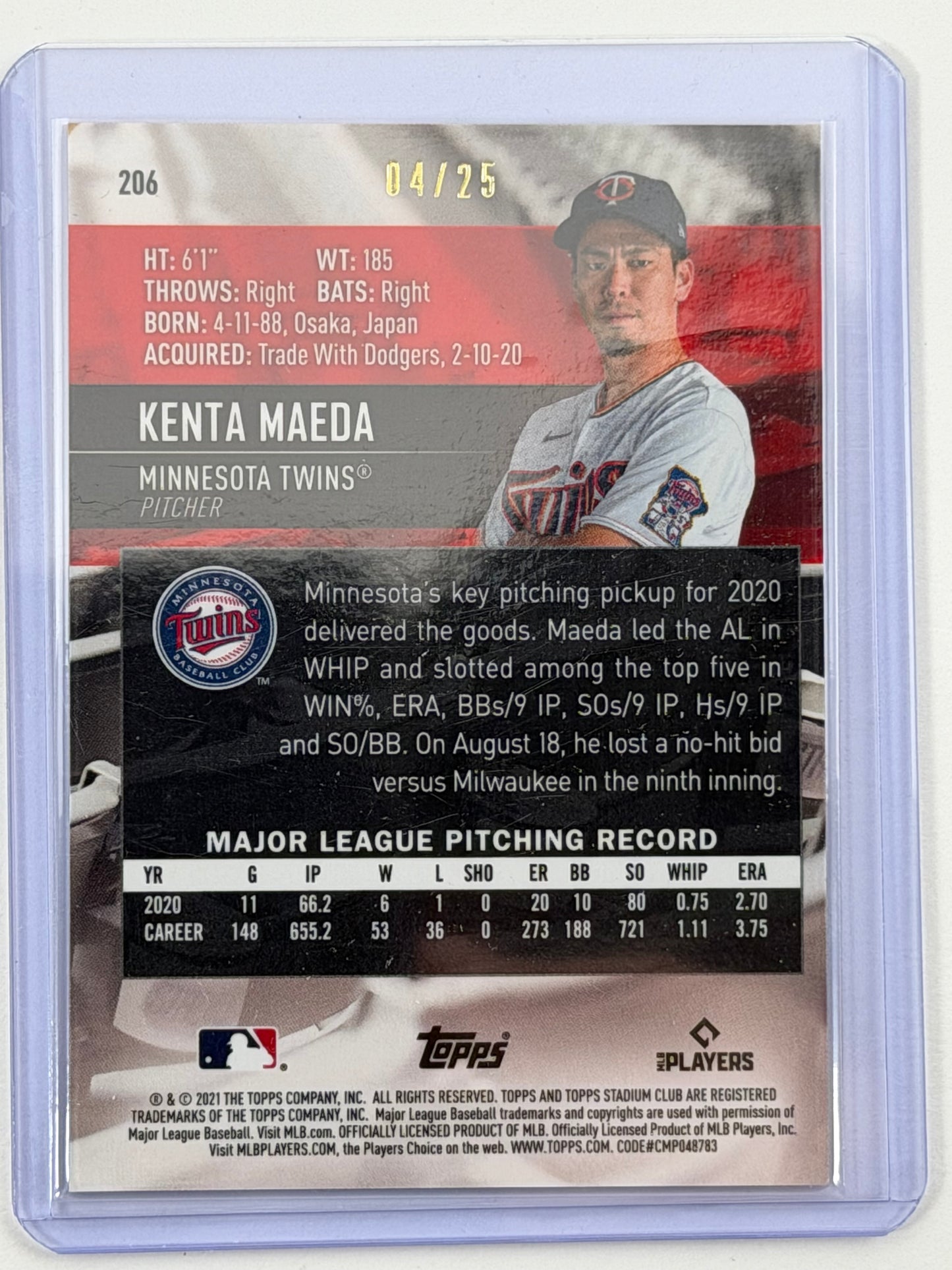2021 Stadium Club Chrome - Kenta Maeda Orange Refractor /25 #206