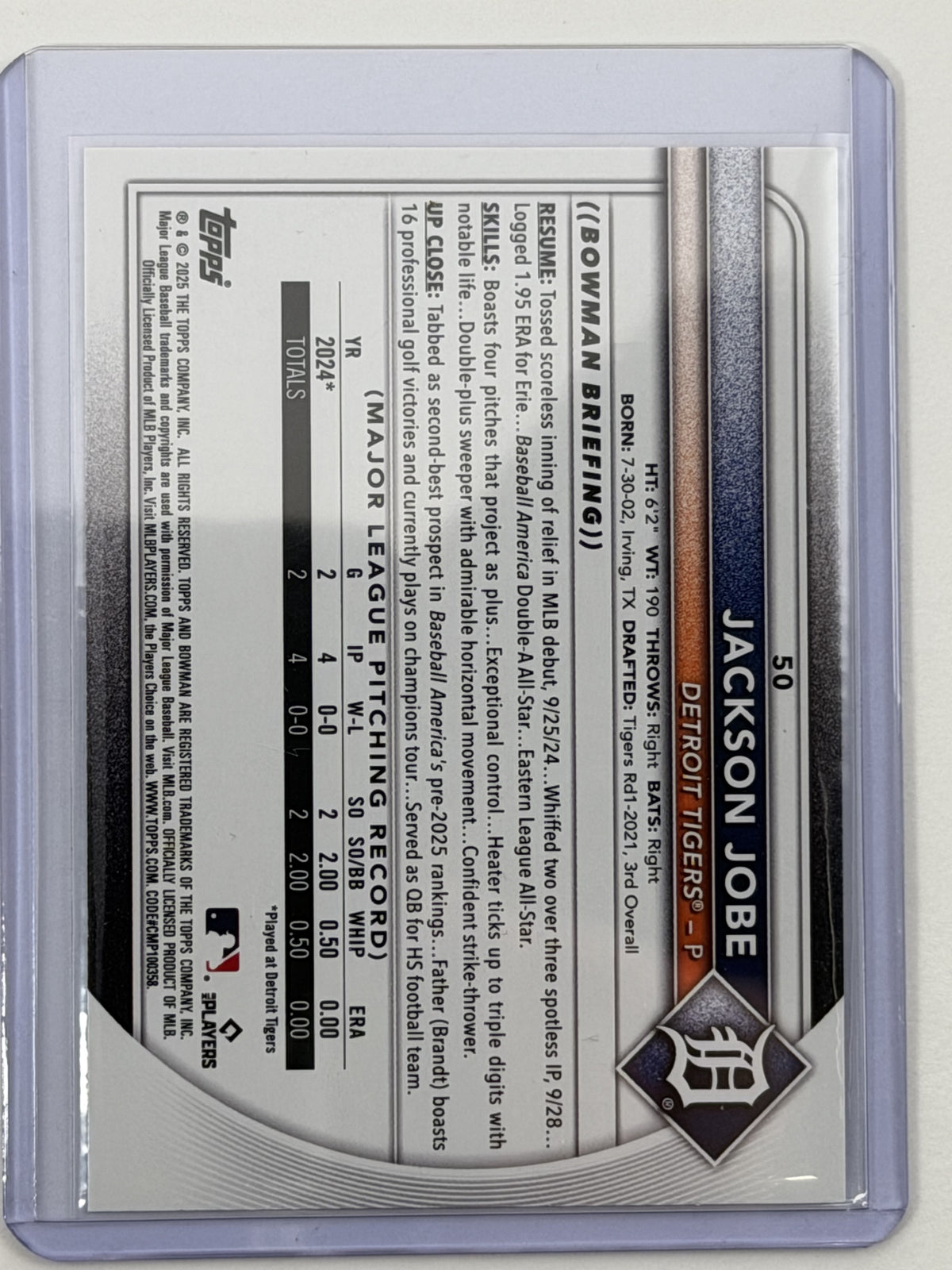 2025 Bowman - Jackson Jobe Fuchsia /250 #50