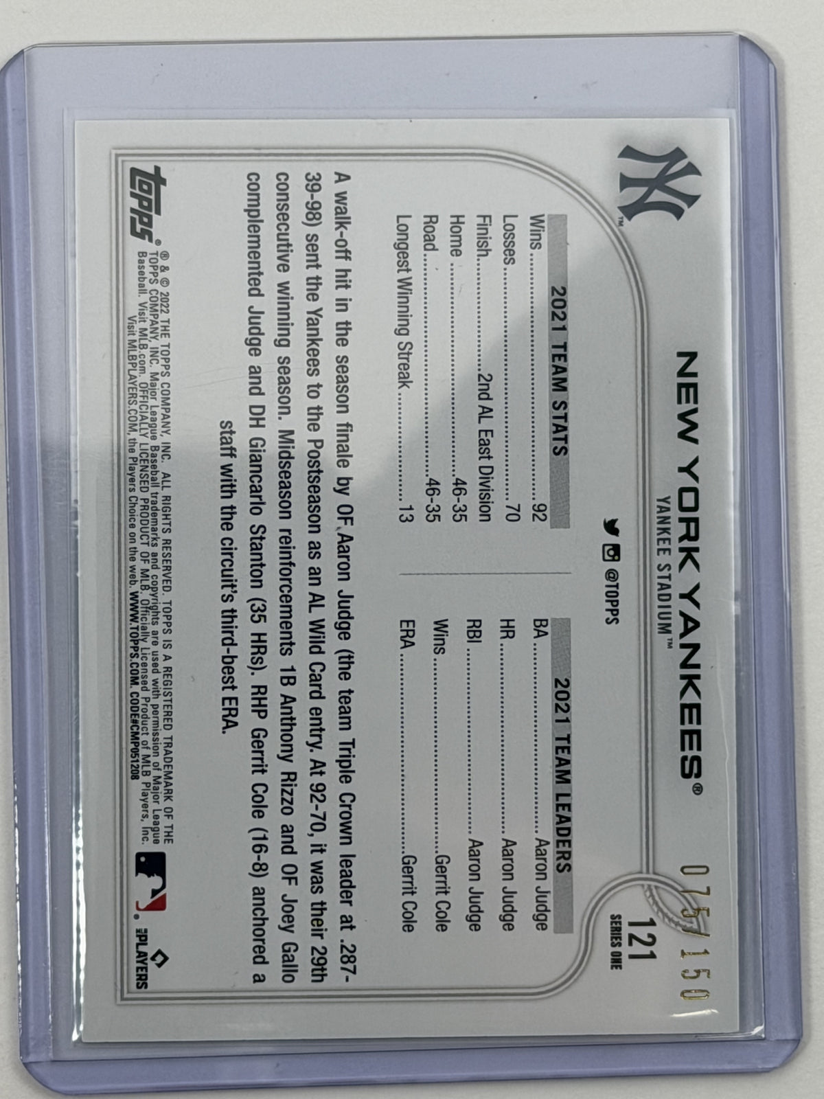 2022 Topps New York Yankees First Edition Green /150 #121