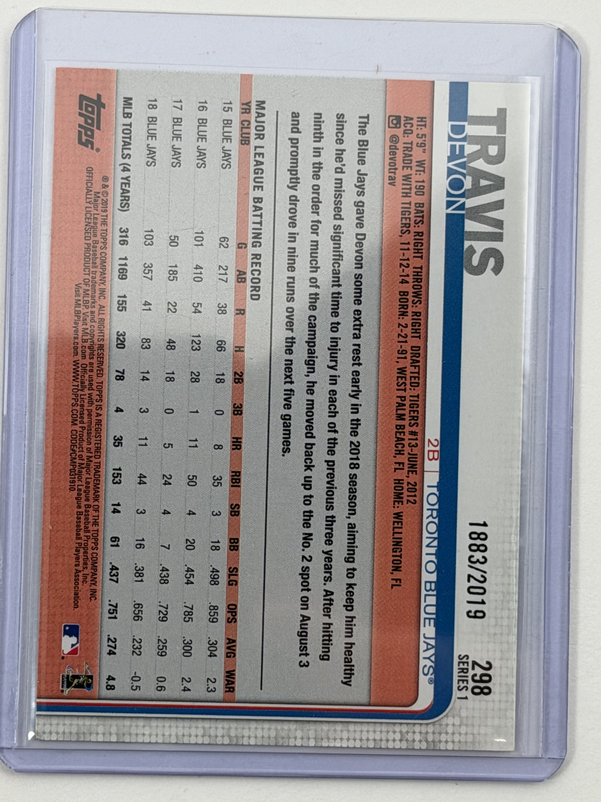 2019 Topps - Devon Travis Gold /2019 #298