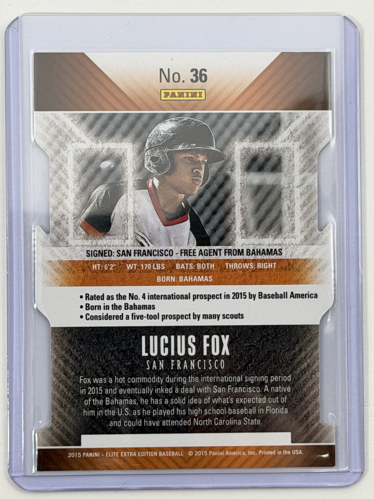2015 Panini Elite Extra Edition - Lucius Fox Purple Status-Die Cut /150
