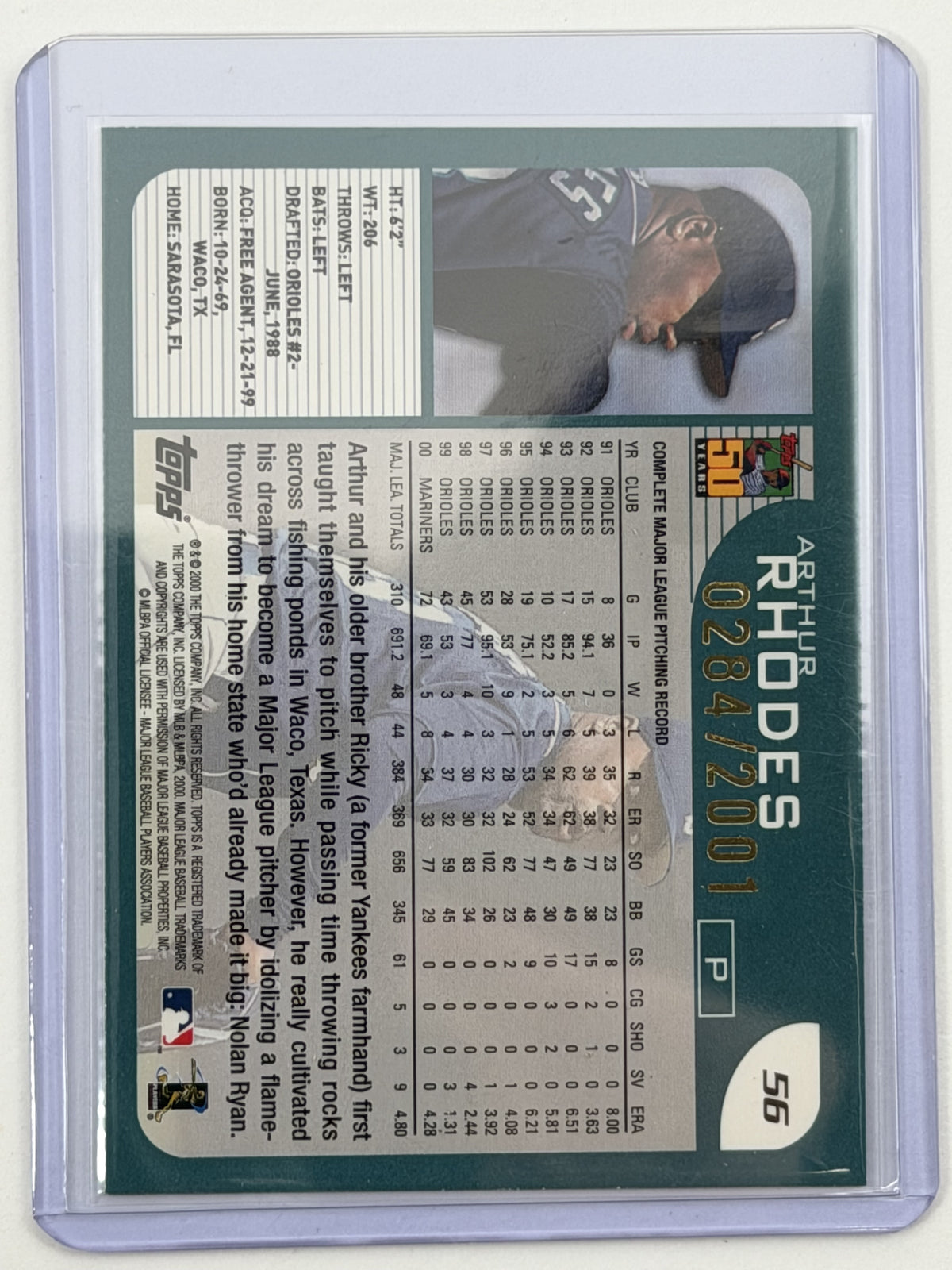 2001 Topps - Arthur Rhodes Gold /2001 #56