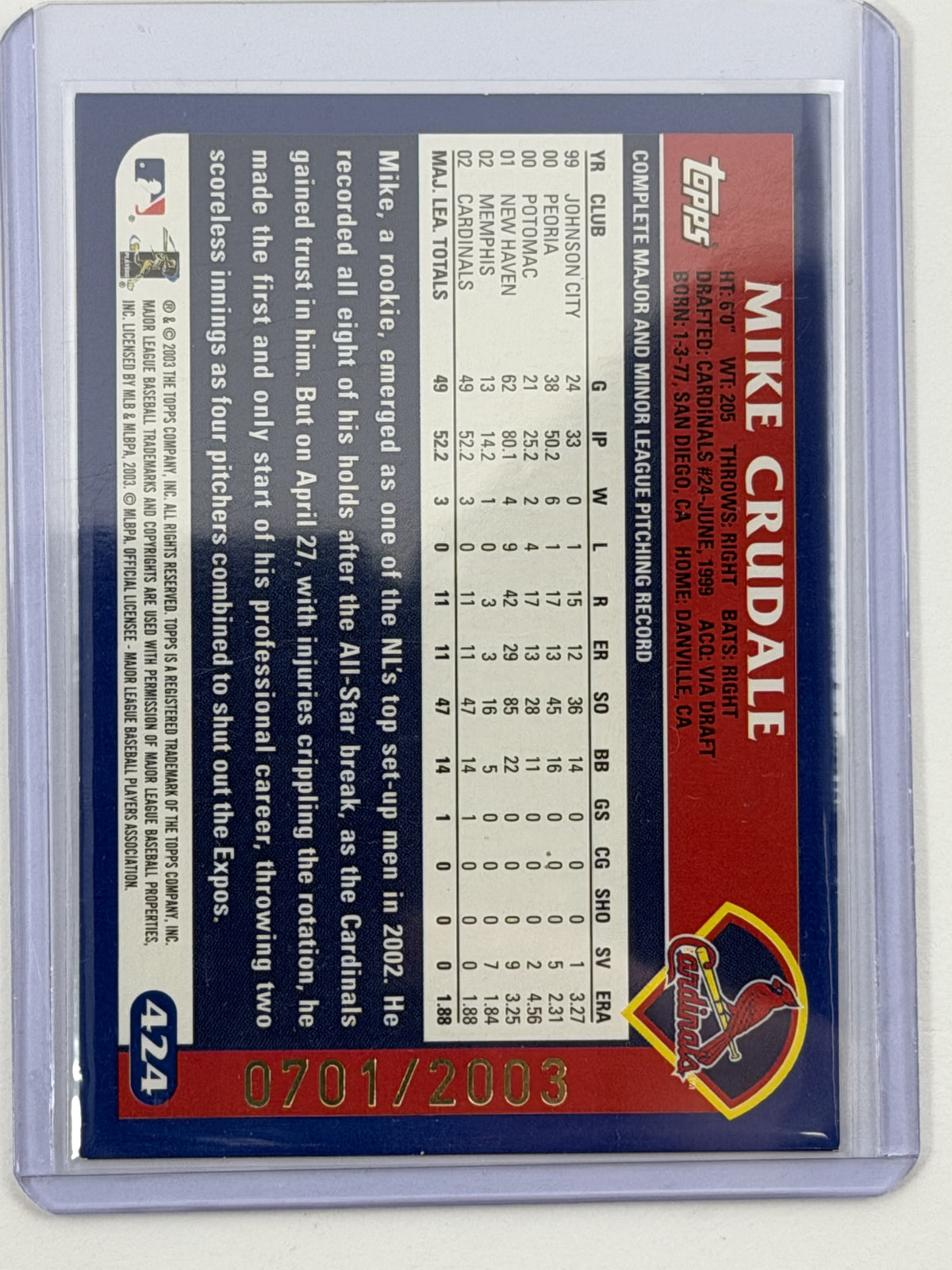 2003 Topps - Mike Crudale Gold /2003 #424