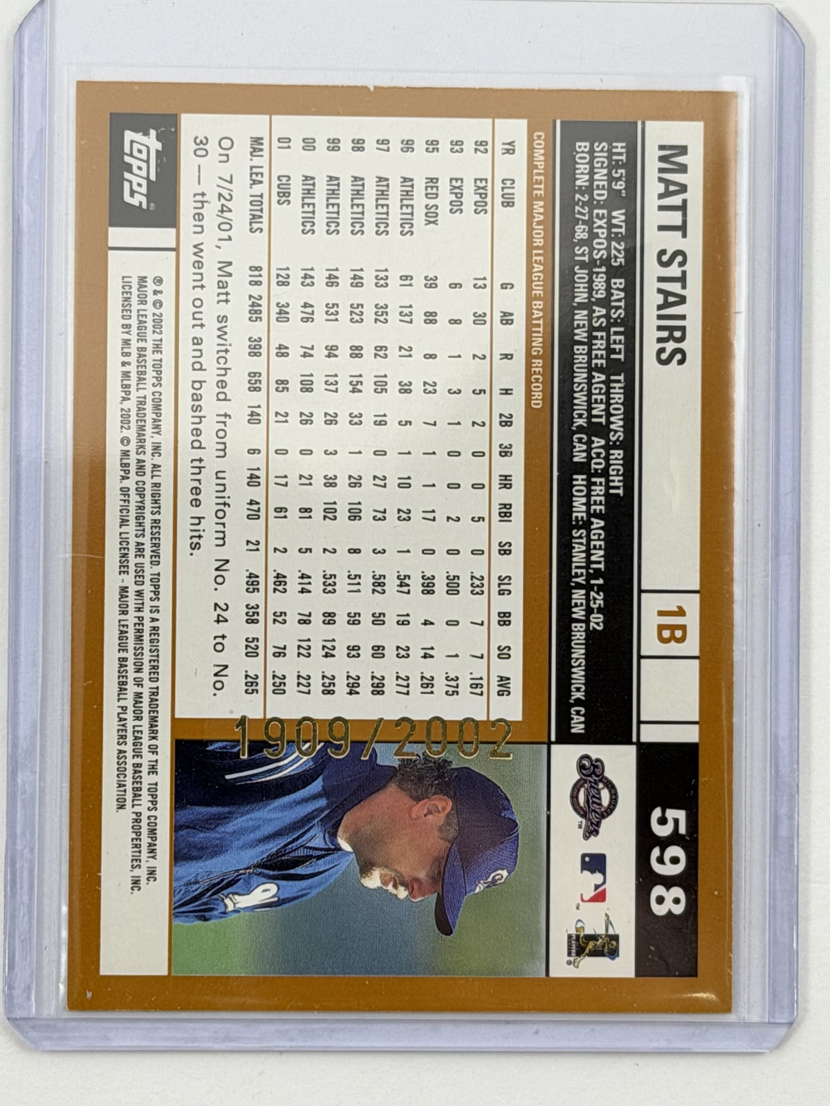 2002 Topps - Matt Stairs Gold /2002 #598