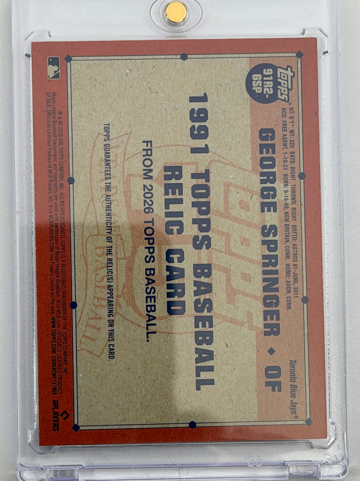 2026 Topps 75 - George Springer Relic #91R2-GSP
