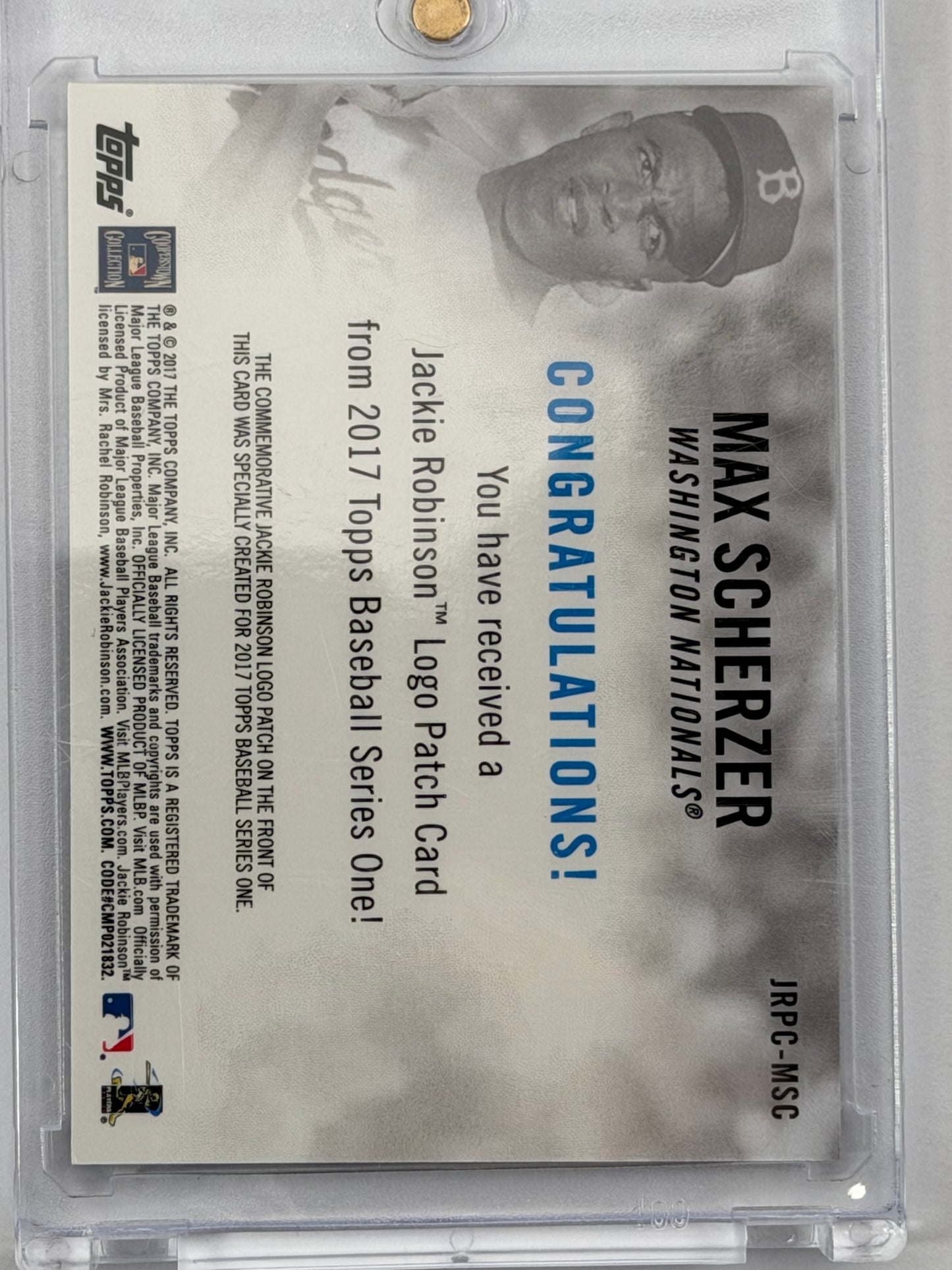 2017 Topps Jackie Robinson Day Commemorative Logo Patches - Max Scherzer #JRPC-MSC