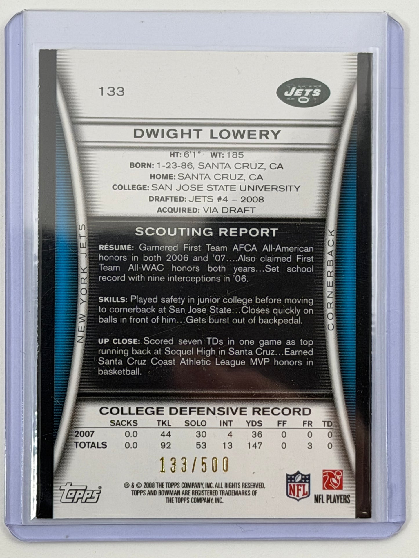 2008 Bowman - Dwight Lowery - Blue /500 #133