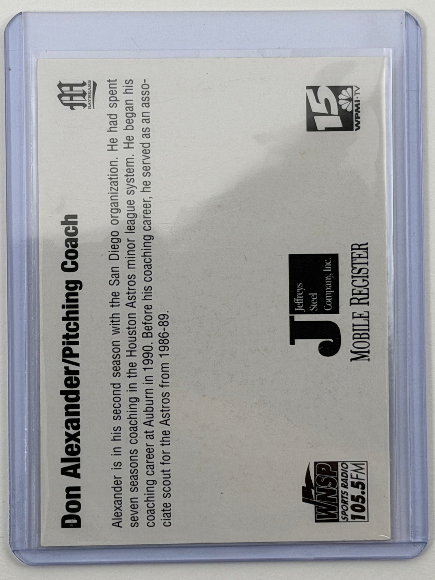 1998 Mobile Bay Bears Team Issue - Don Alexander autograph
