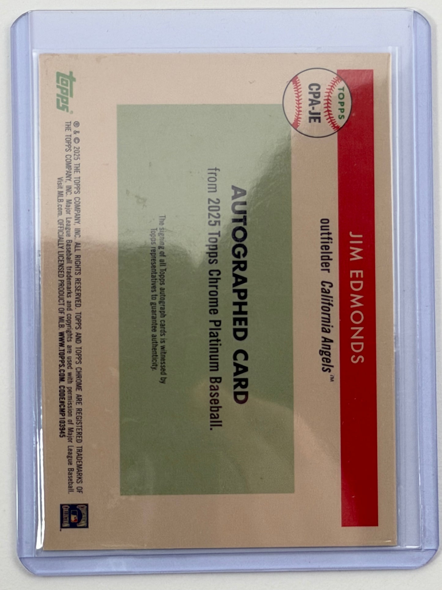 2025 Topps Chrome Platinum - Jim Edmonds Autograph Blue Prism Refractor /99 #CPA-JE