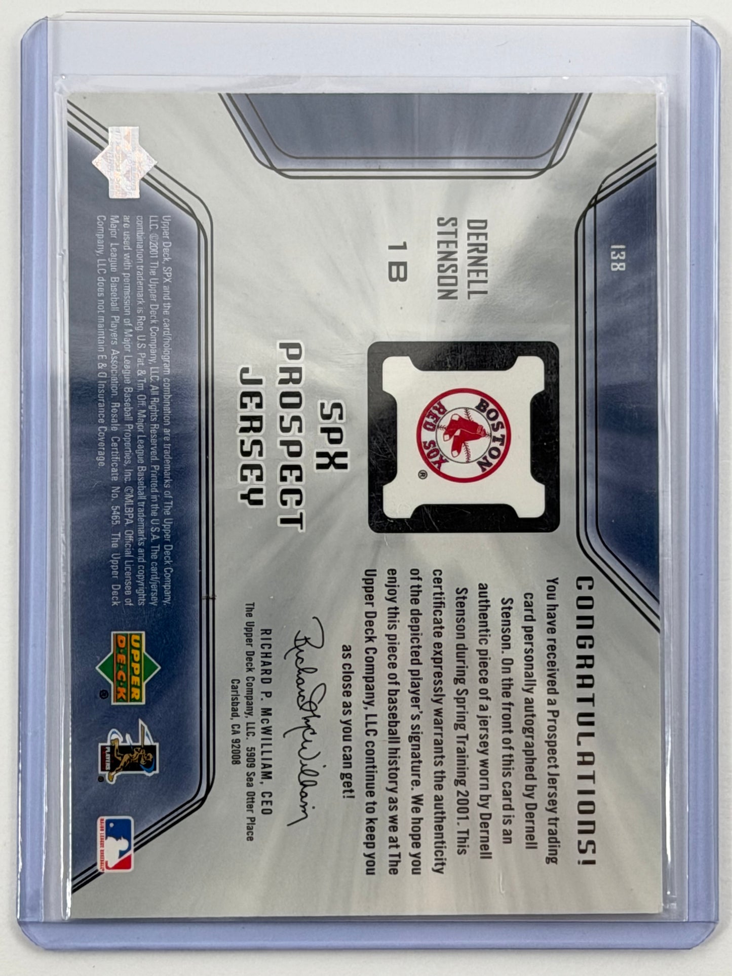 2001 SPx - Dernell Stenson Autograph Relic #138