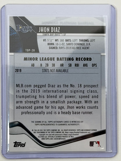 2021 Bowman Platinum Top Prospects Autographs - Jhon Diaz Autograph #TOP-28