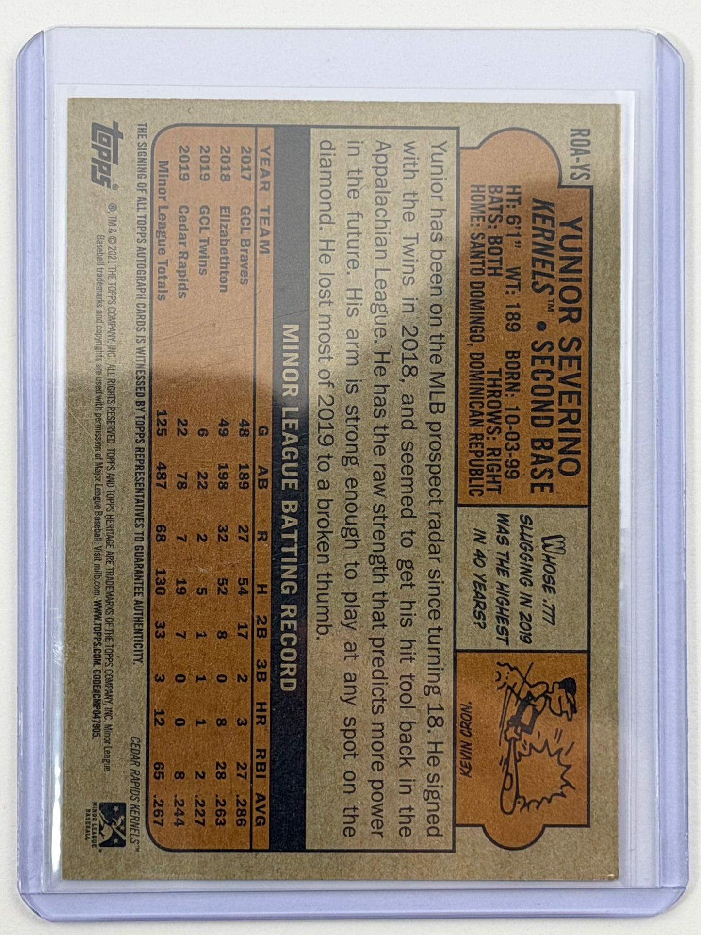 2021 Topps Heritage Minor League Real One Autographs - Yunior Severino Autograph #ROA-YS