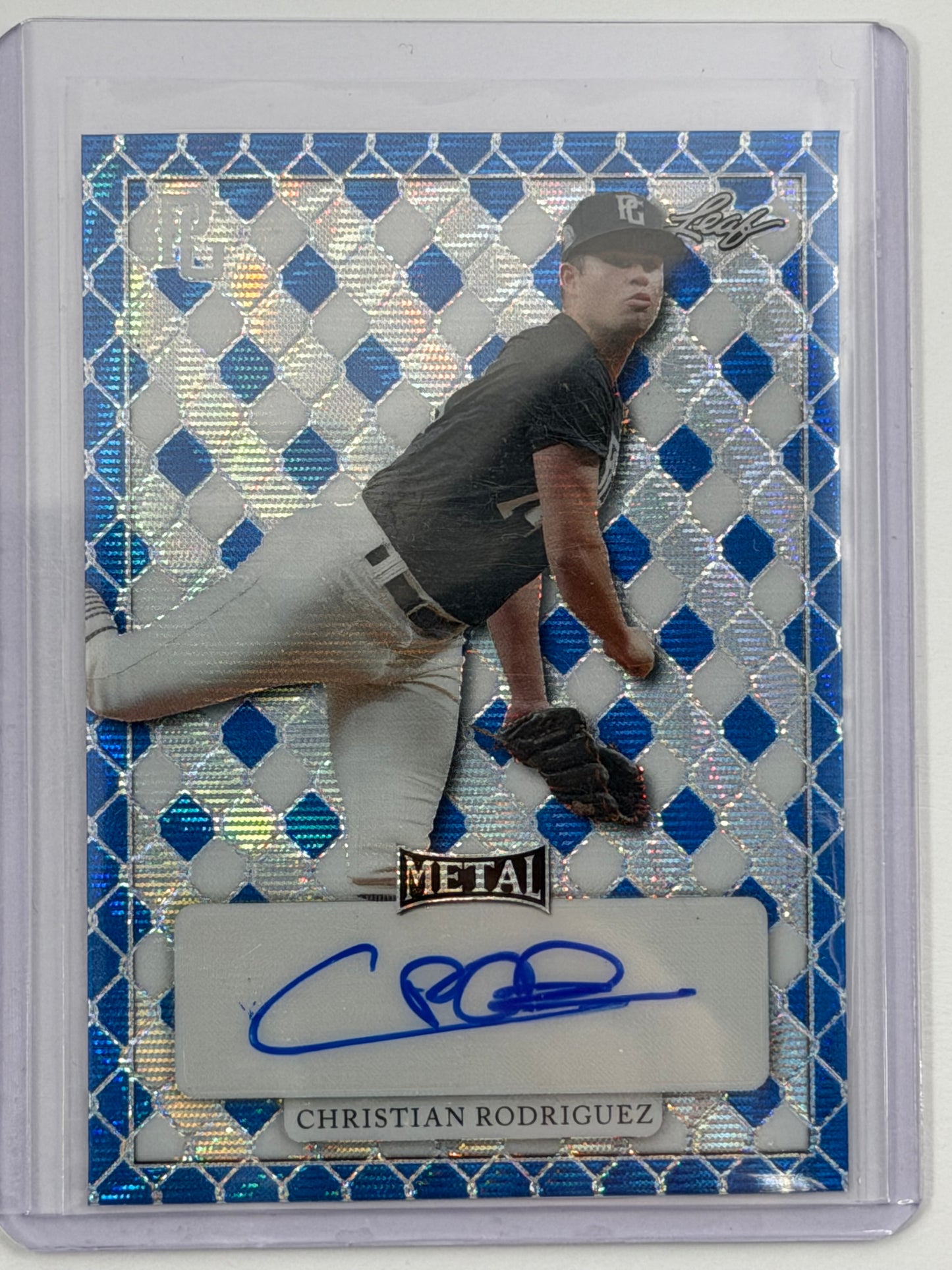 2022 Leaf Perfect Game National Showcase Metal Auto Pre-Production Proof - Christian Rodriguez Autograph Wave Blue 1/1 #MA-CR2