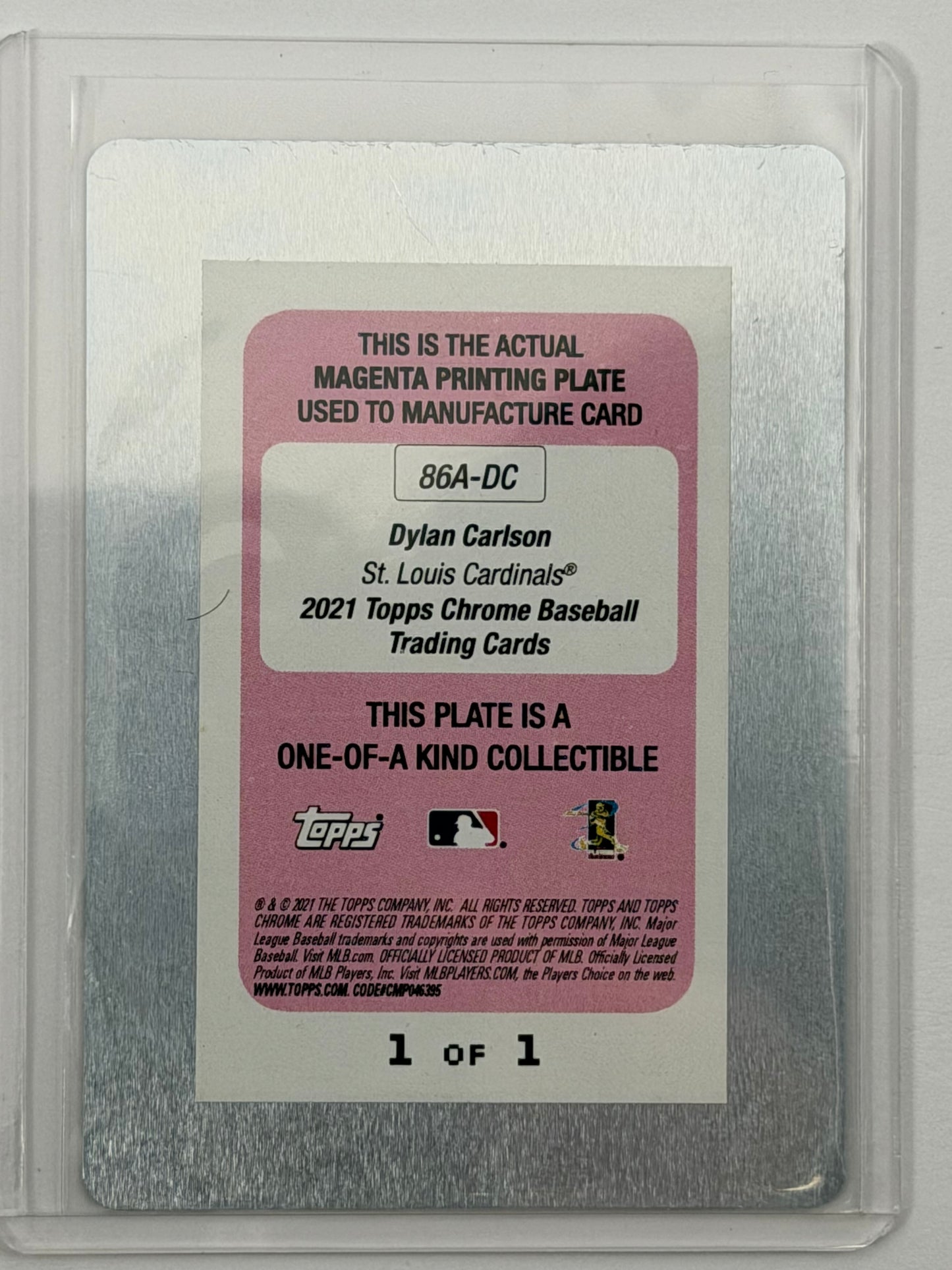 2021 Topps Chrome - Dylan Carlson Autograph Magenta Printing Plate 1/1 #86A-DC