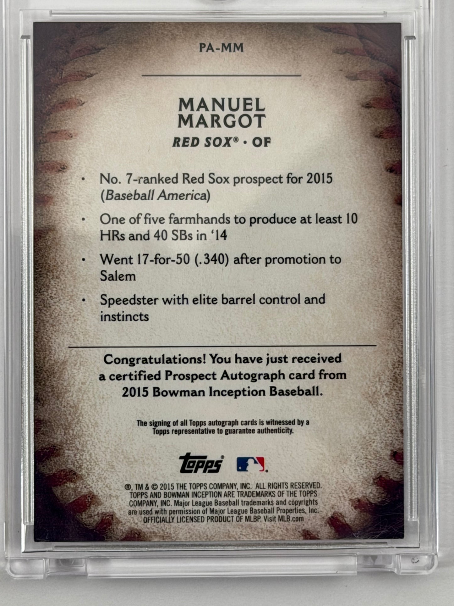 2015 Bowman Inception - Manuel Margot Autograph #PA-MM