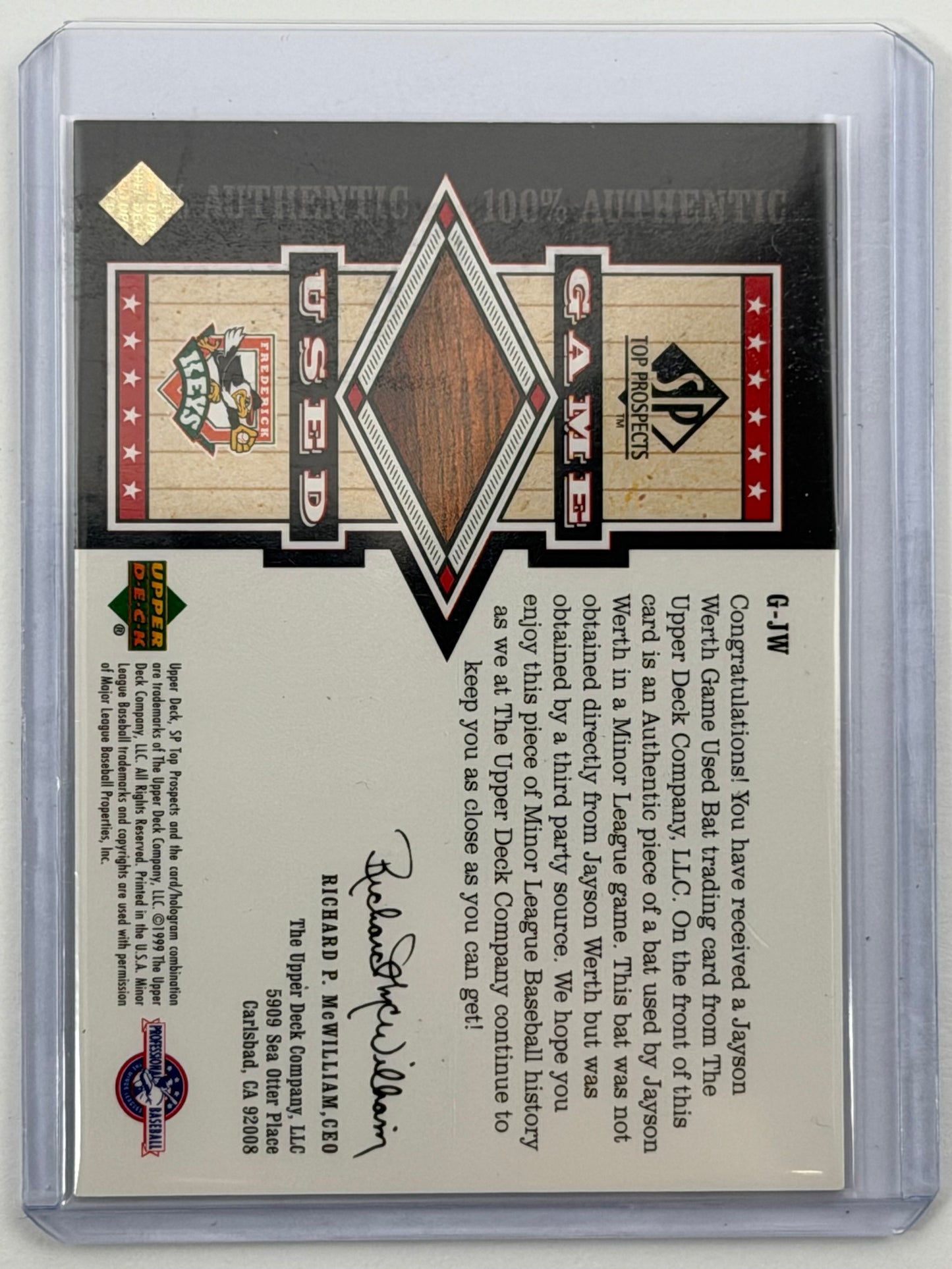2000 SP Top Prospects Game Used Bats - Jayson Werth Relic #G-JW