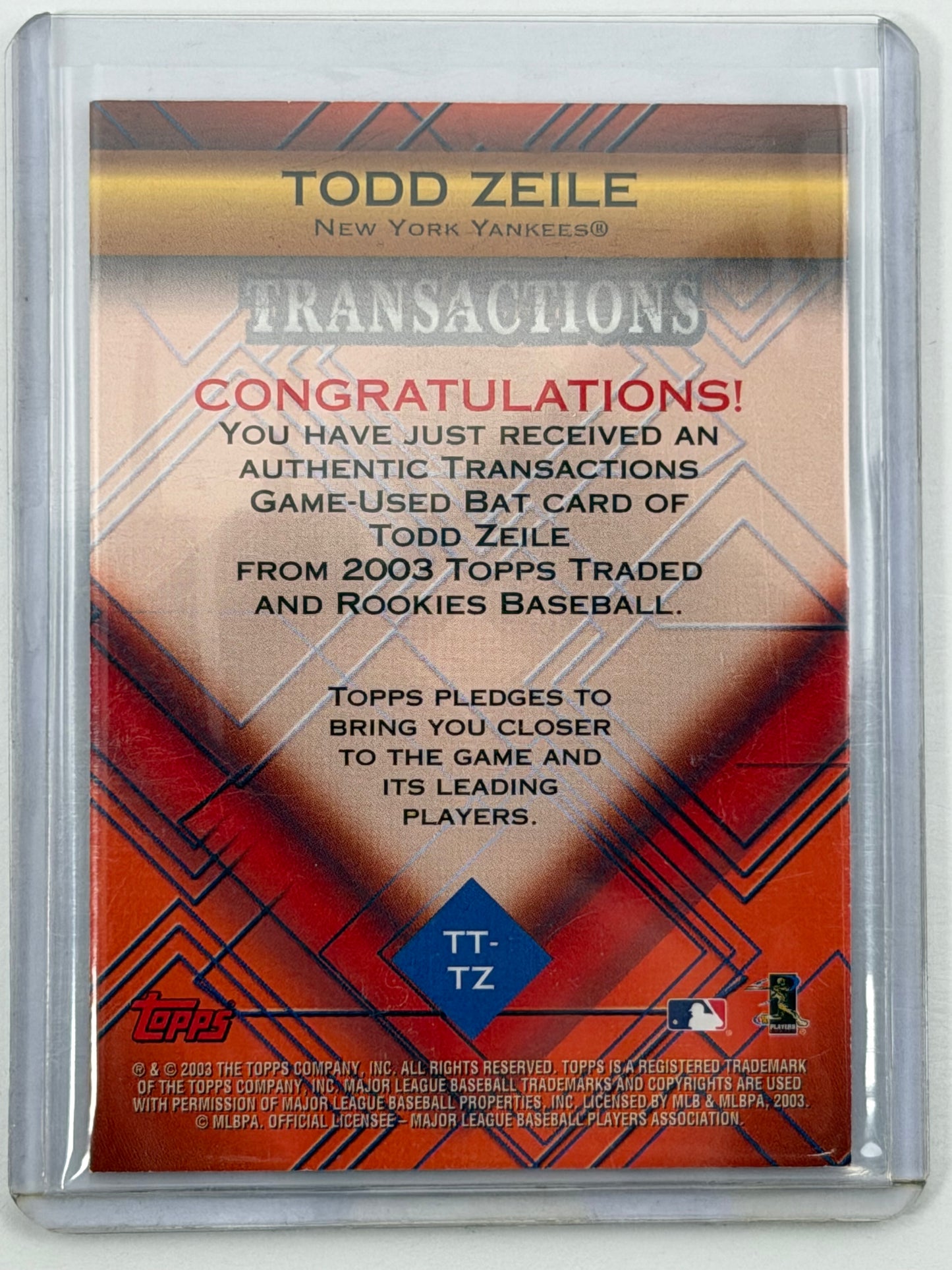 2003 Topps Traded & Rookies Transactions Bat Relics - Todd Zeile Relic #TT-TZ