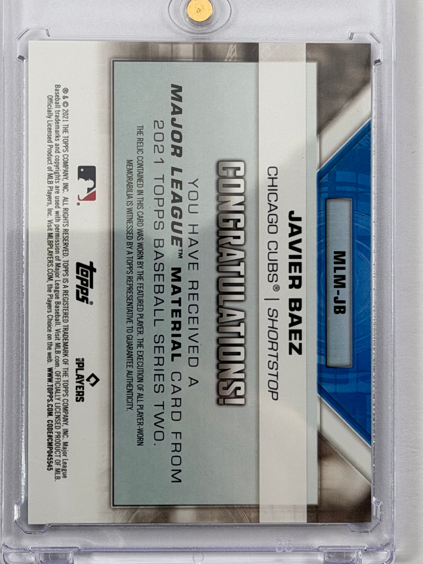 2021 Topps Series 1 Major League Materials Jersey Relic - Javier Baez Relic /199 #MLM-JB
