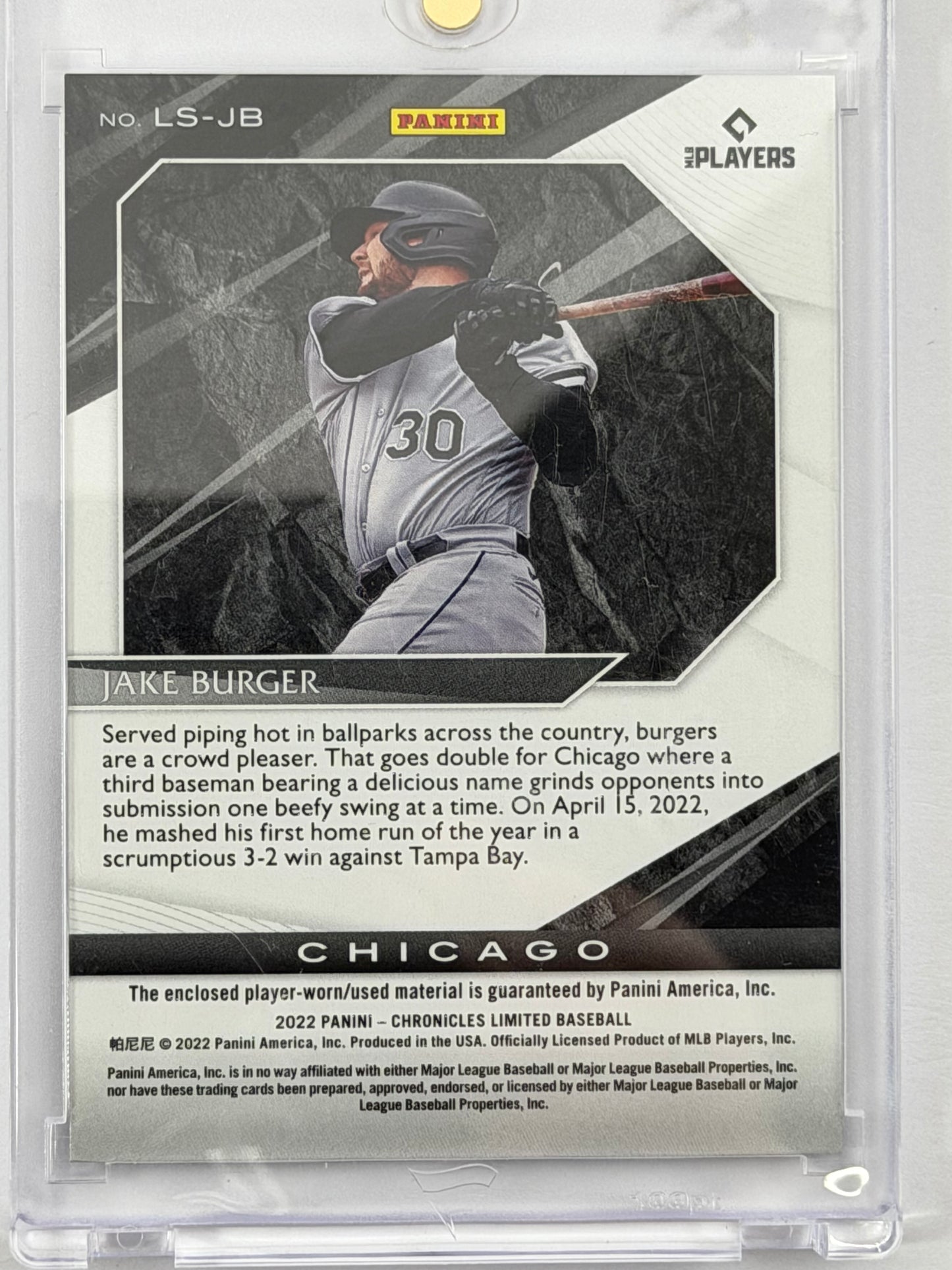 2022 Panini Chronicles Limited Swatches - Jake Burger Relic #LS-JB