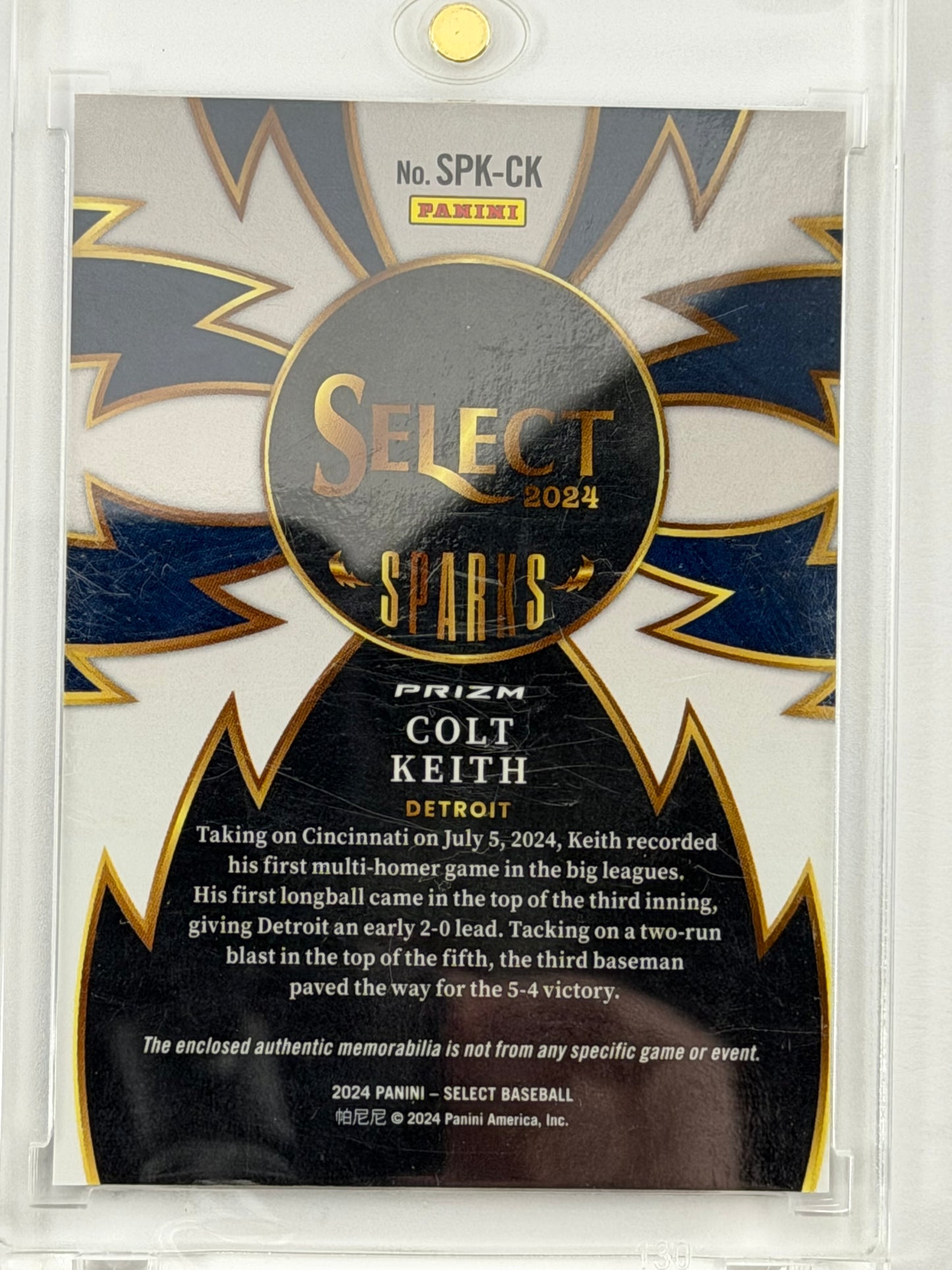 2024 Panini Select Sparks - Colt Keith Relic #SPK-CK