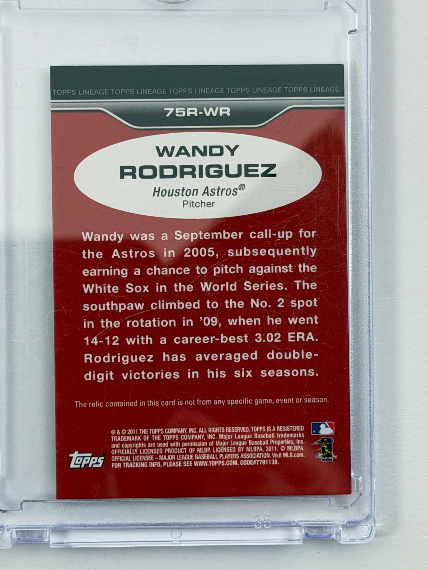 2011 Topps Lineage 1975 Mini Relics - Wandy Rodriguez #75R-WR