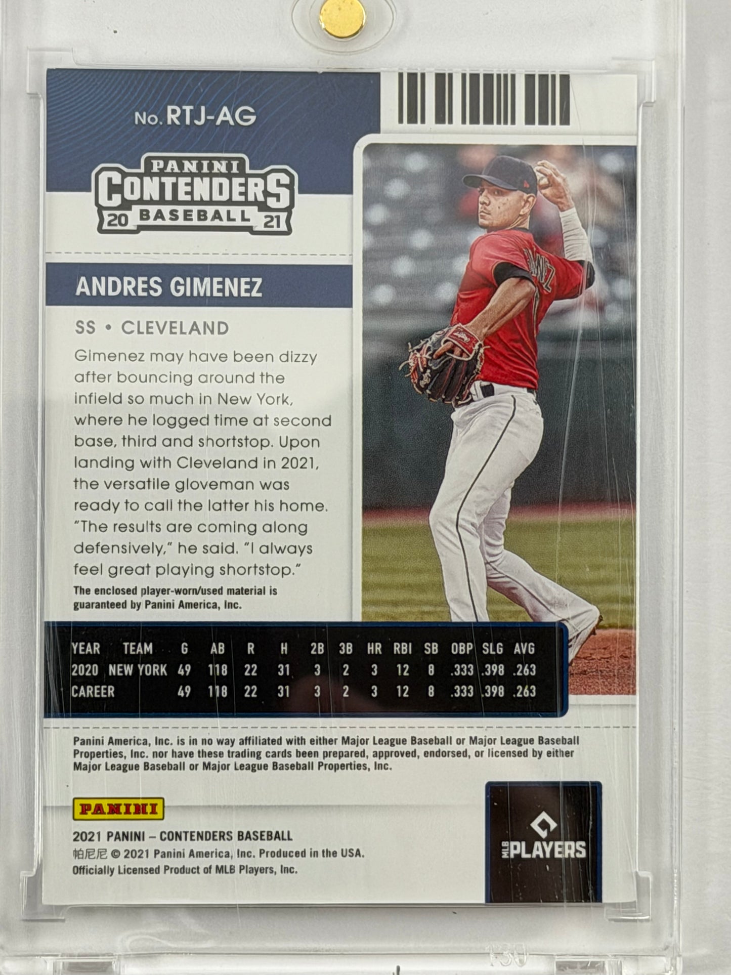 2021 Panini Contenders Rookie Ticket Jersey - Andres Gimenez Relic #RTJ-AG