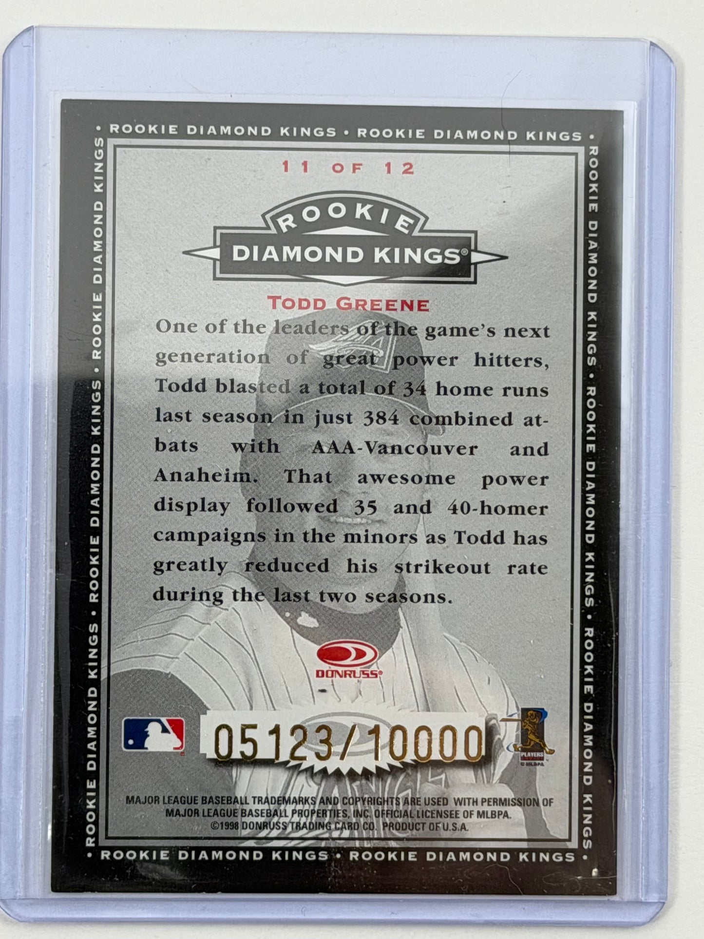 1998 Donruss Rookie Diamond Kings - Todd Greene Canvas /10000 #11