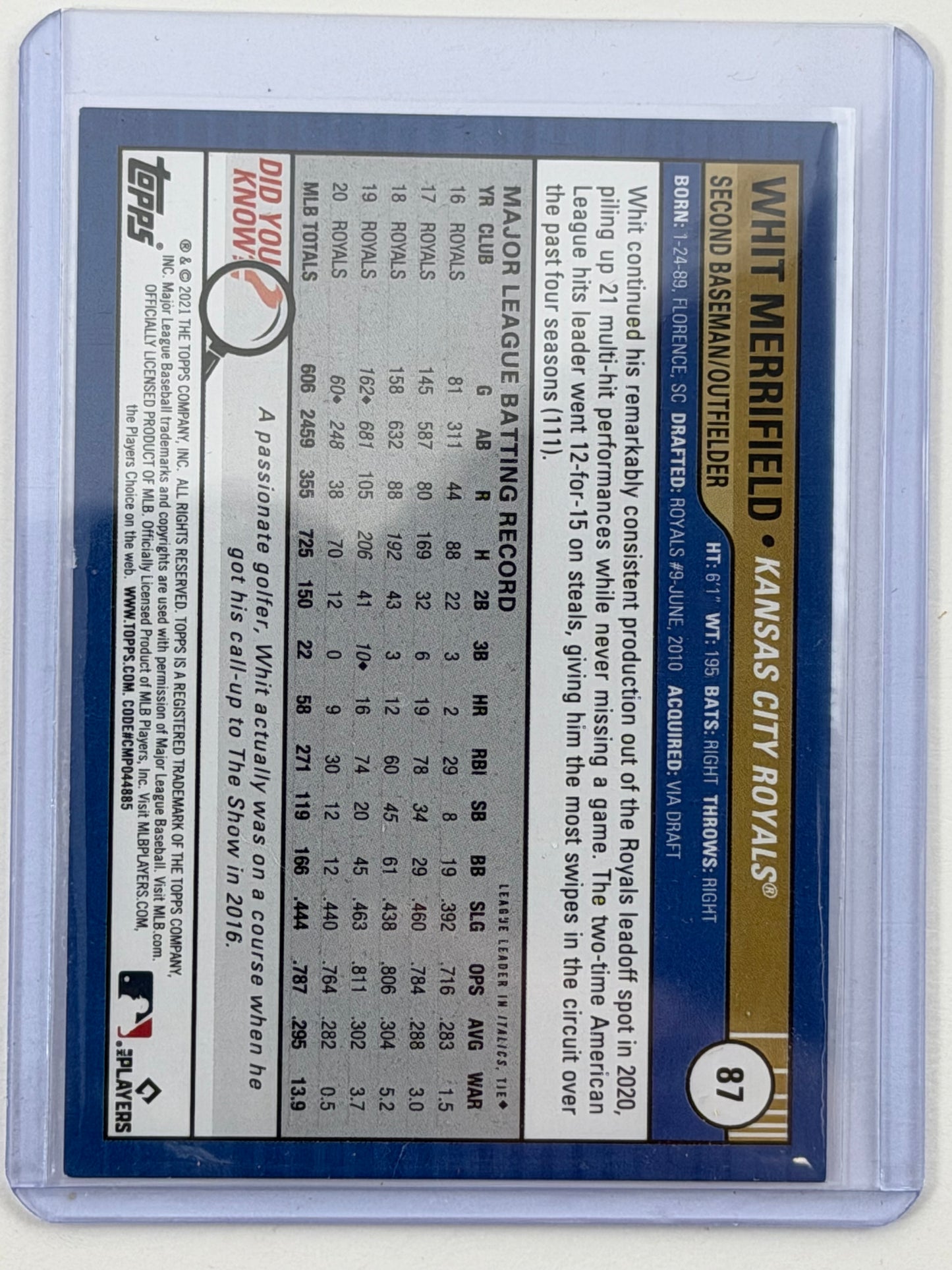 2021 Topps Big League - Whit Merrifield Black and White /50 #87