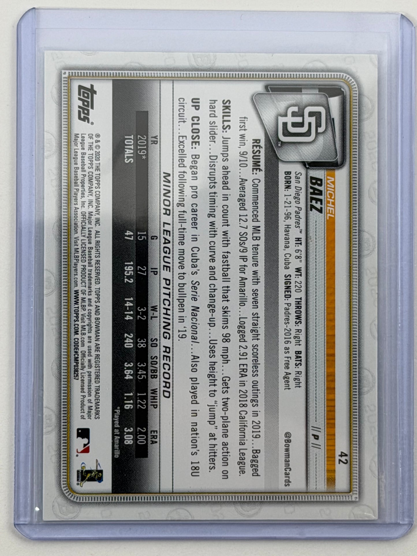 2020 Bowman - Michel Baez Green /99 #42