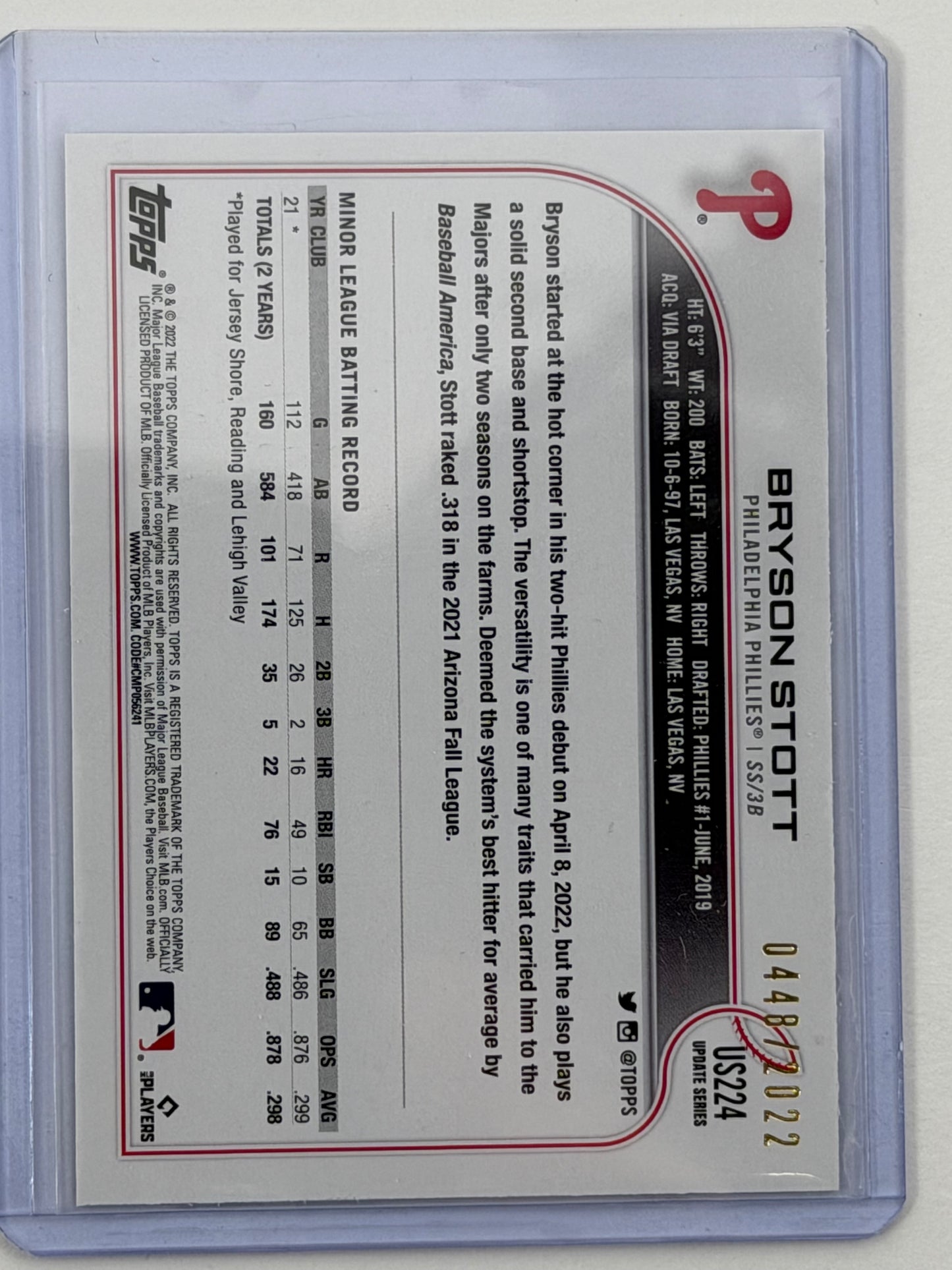 2022 Topps Update Series - Bryson Stott Gold /2022 #US224
