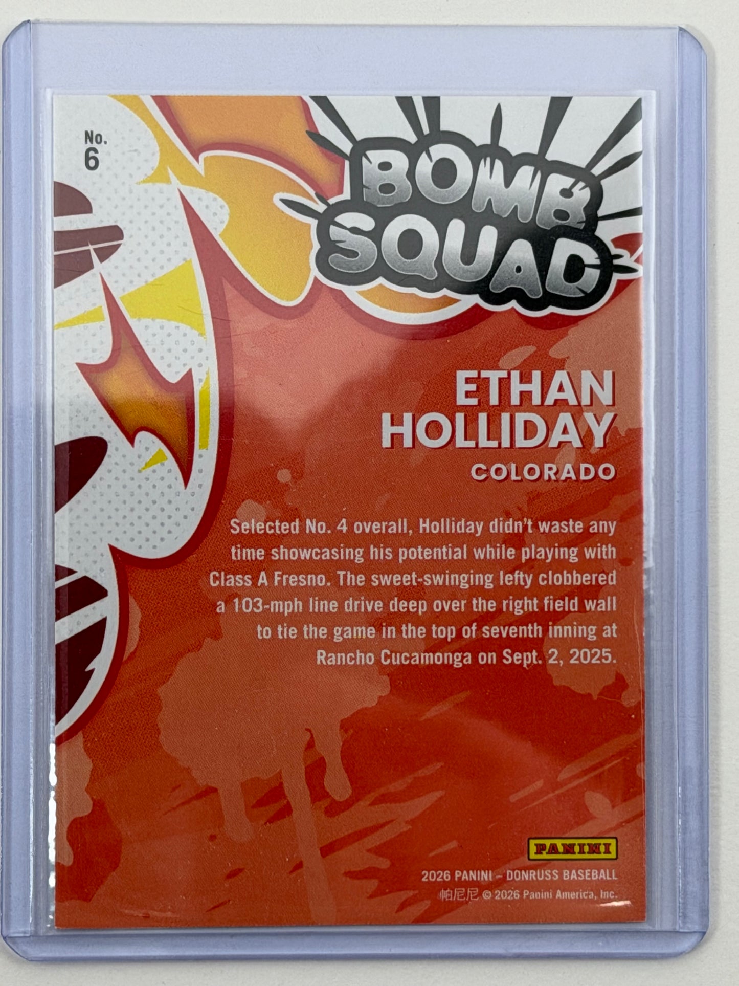 2026 Donruss Bomb Squad - Ethan Holliday Pink Ice /99 #6