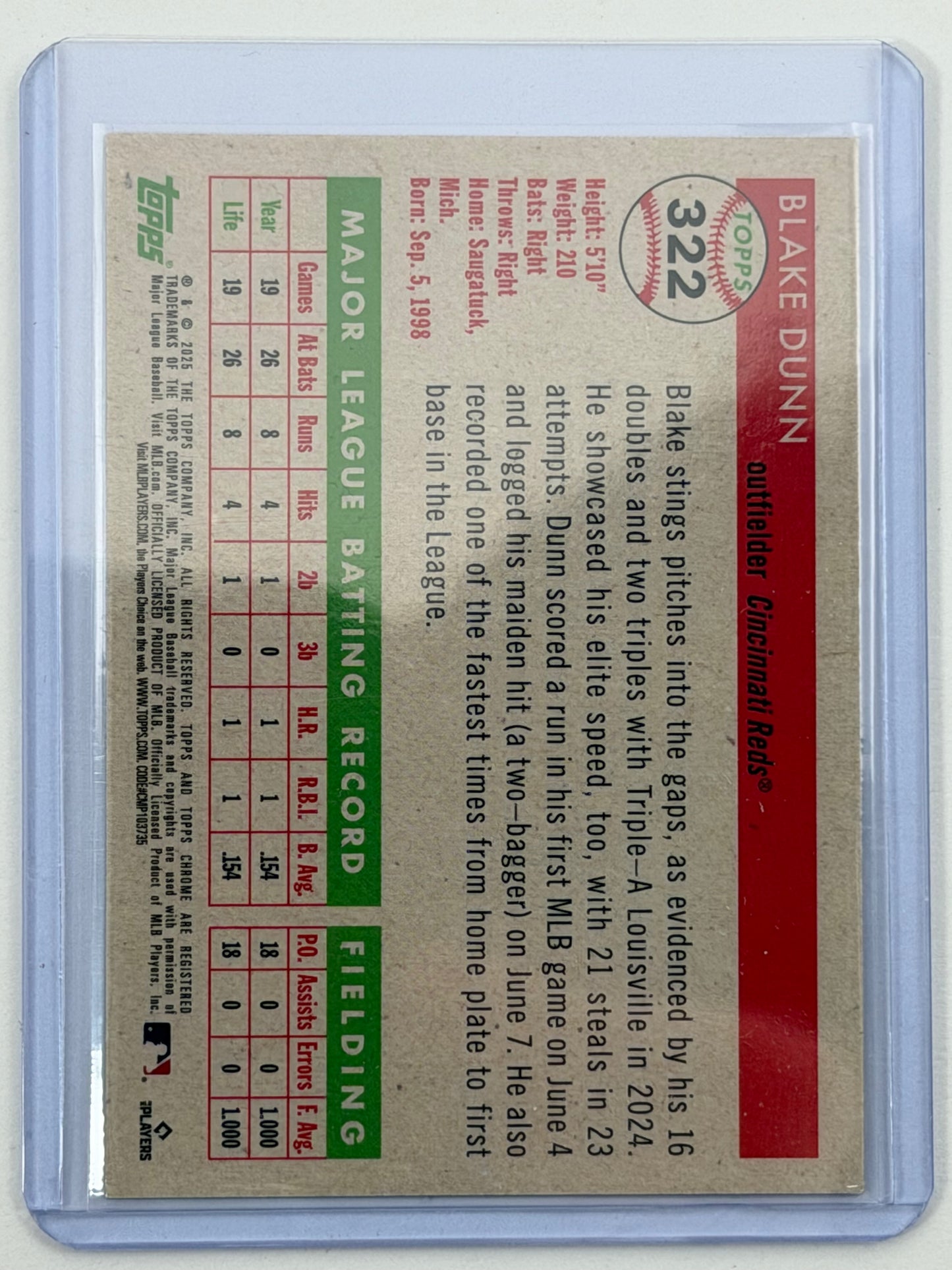 2025 Topps Chrome Platinum Anniversary - Blake Dunn Platinum Toile Gold Refractor /50 #322
