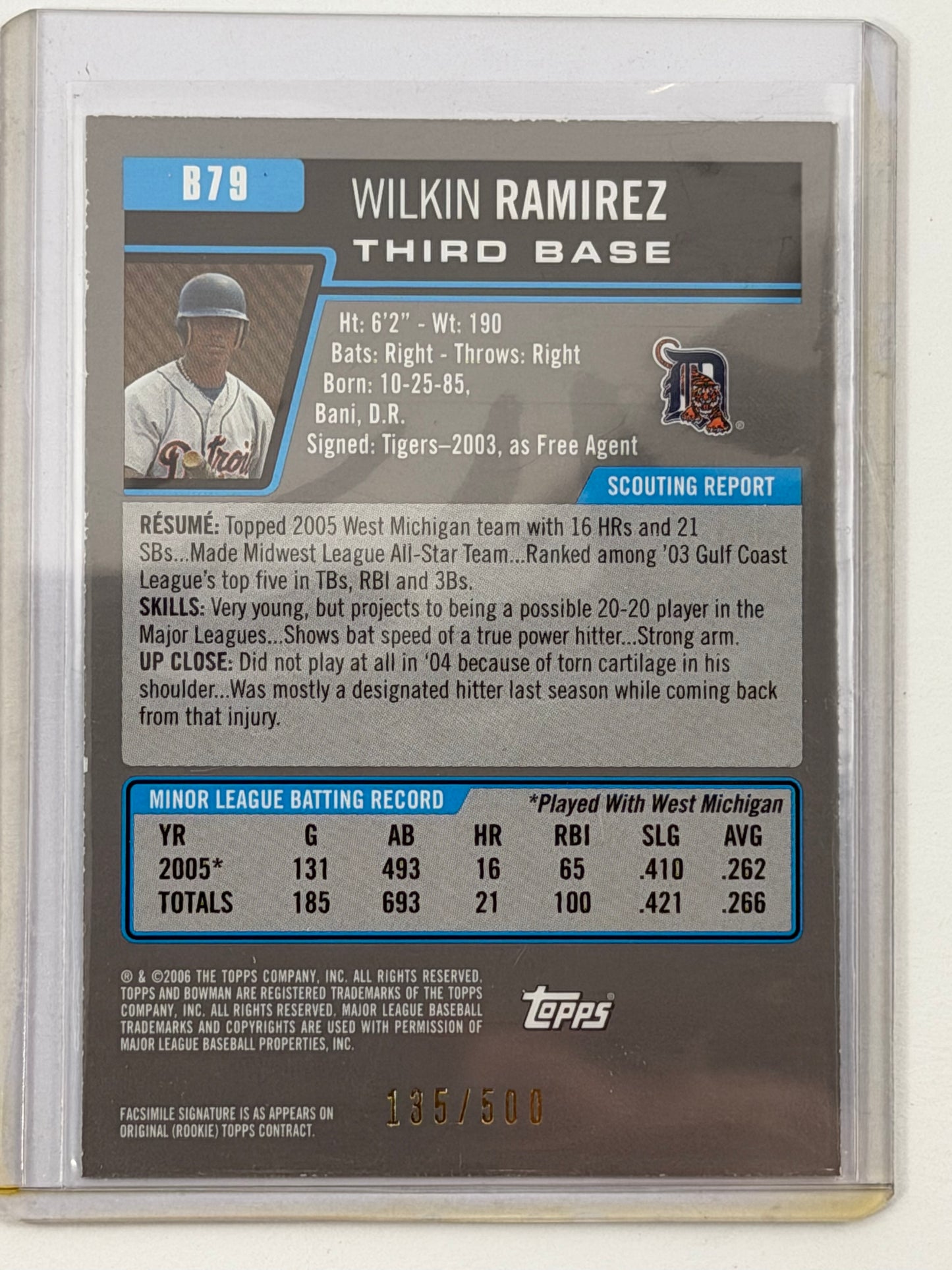 2006 Bowman Prospects - Wilkin Ramirez Prospects Blue /500 #B79