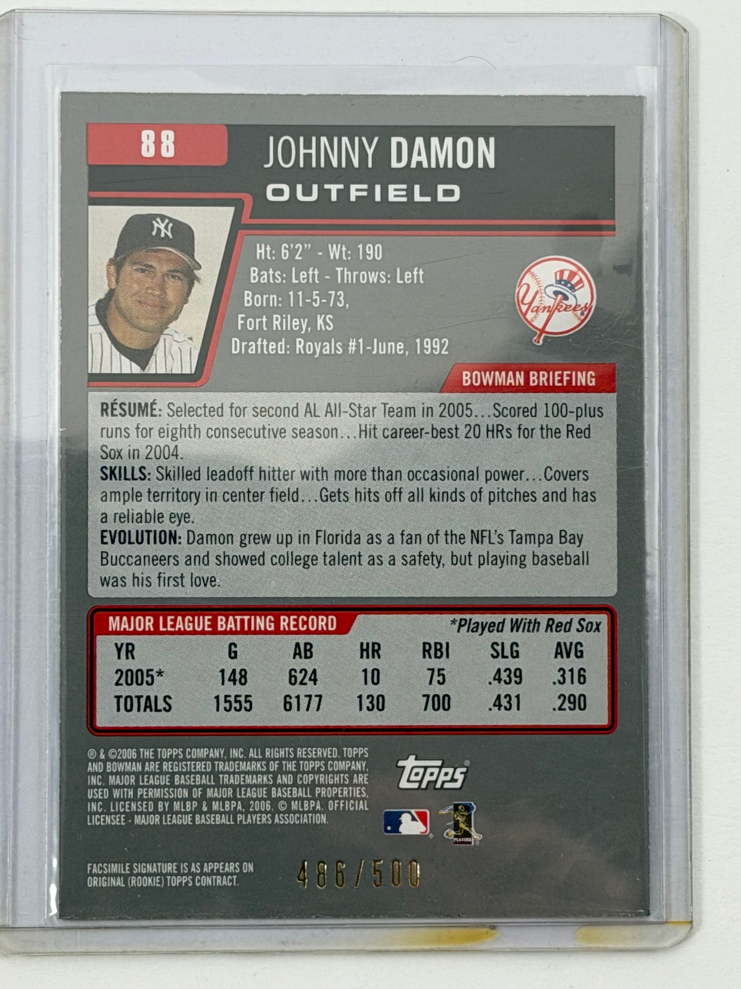 2006 Bowman - Johnny Damon Blue /500 #88