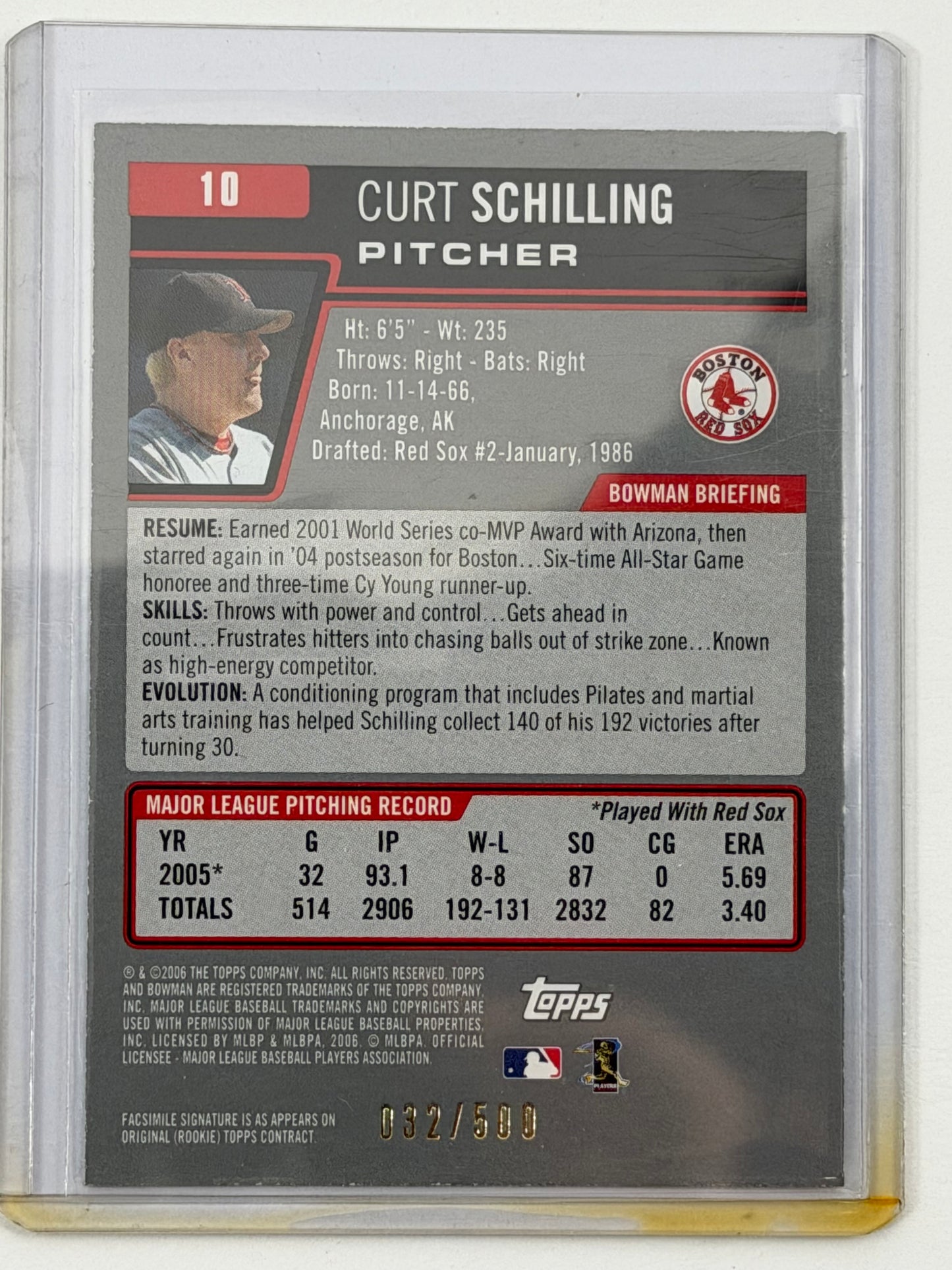 2006 Bowman - Curt Schilling Blue /500 #10