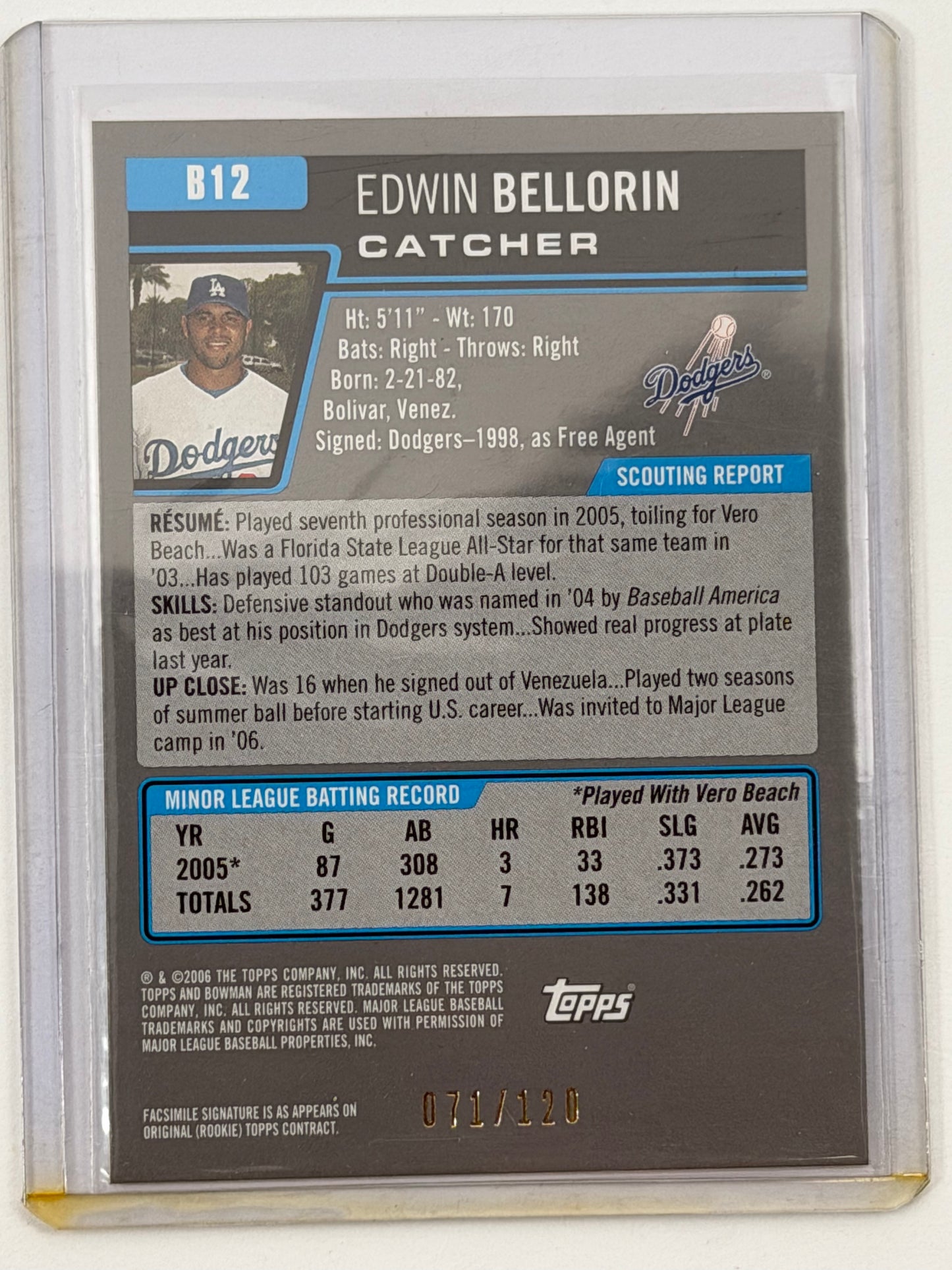 2006 Bowman Prospects - Edwin Bellorin Prospects White /120 #B12