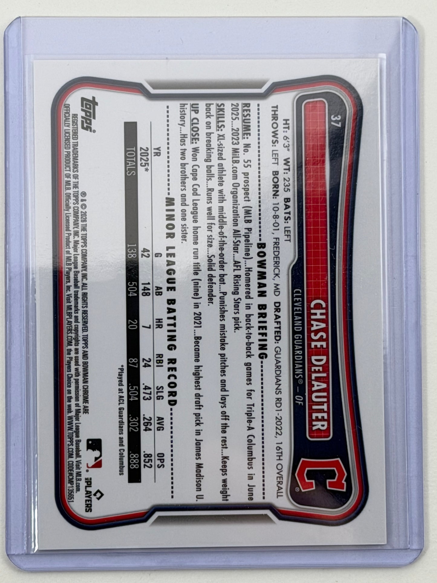 2026 Bowman Chrome - Chase DeLauter Gold Mojo Refractor /50 #37