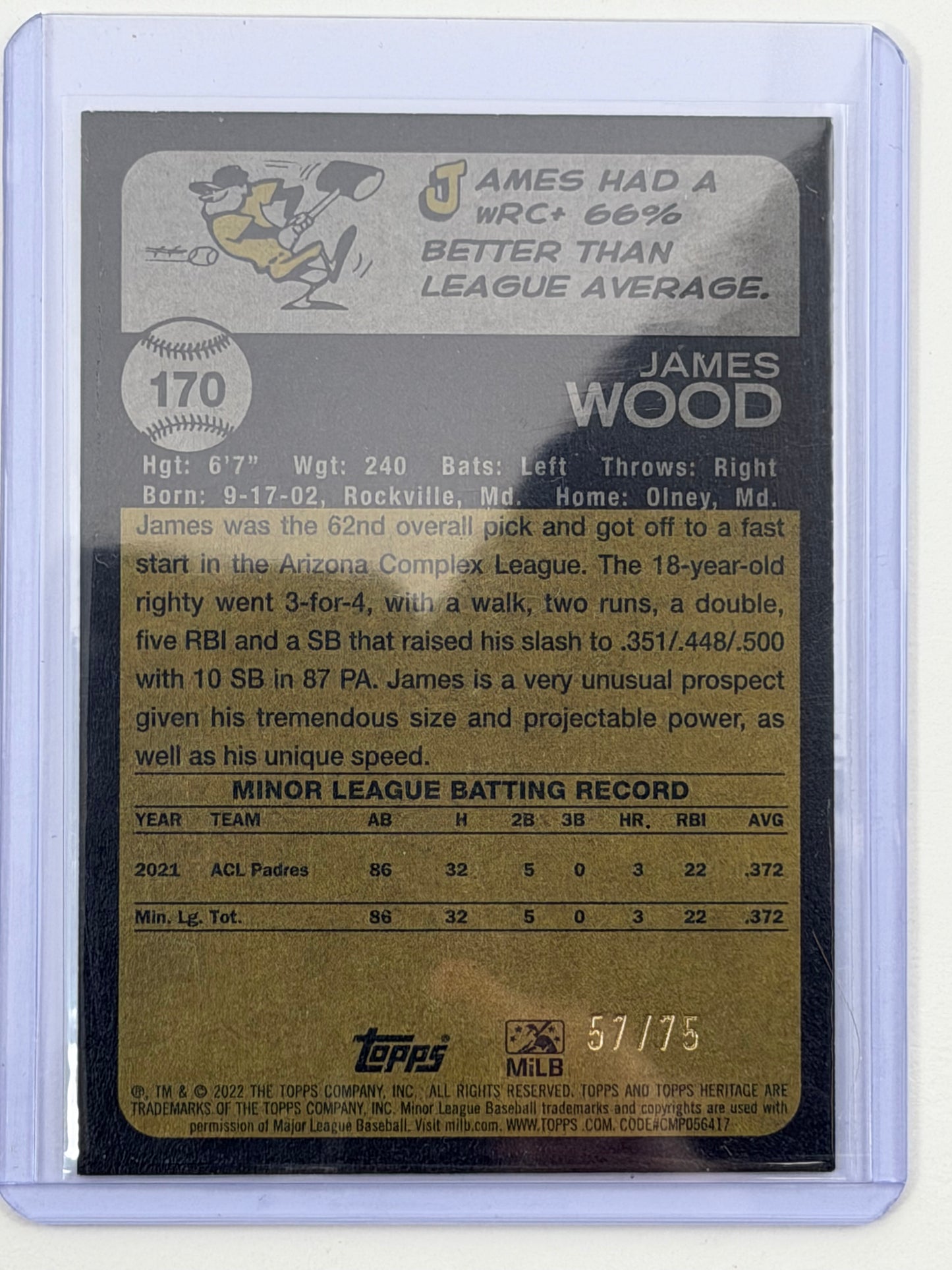2022 Topps Heritage Minor Leagues - James Wood Green Border /75 #170