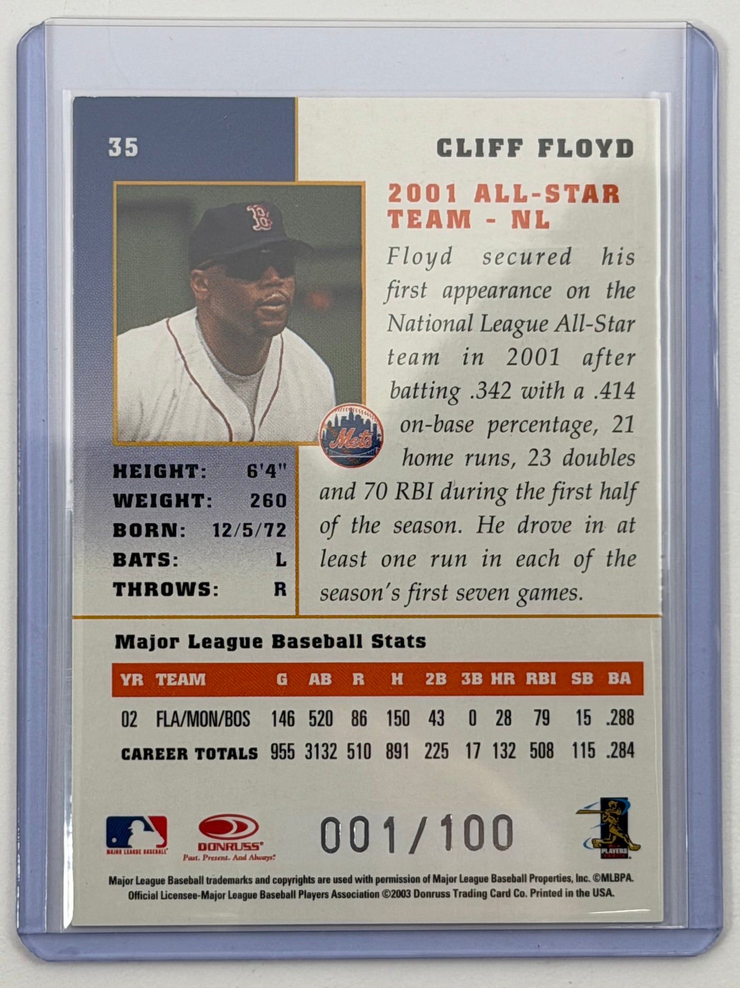 2003 Donruss Champions - Cliff Floyd Metalized /100 #35
