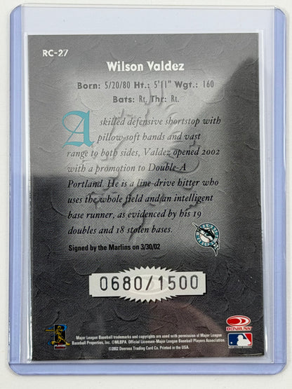 2002 Donruss The Rookies Crusade - Wilson Valdez /1500 #RC-27